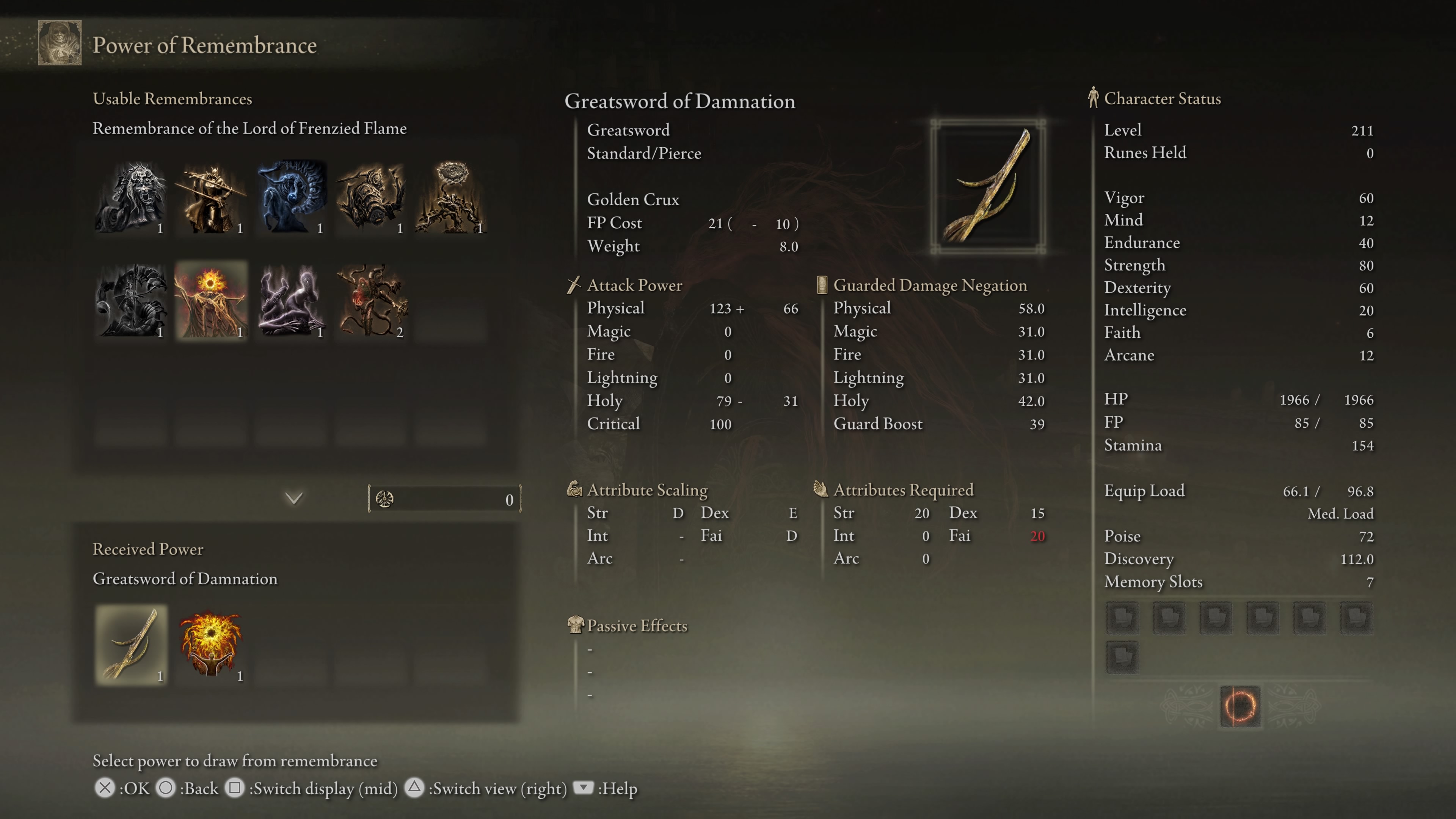 An image of the Remembrance menu in Elden Ring: Shadow of the Erdtree