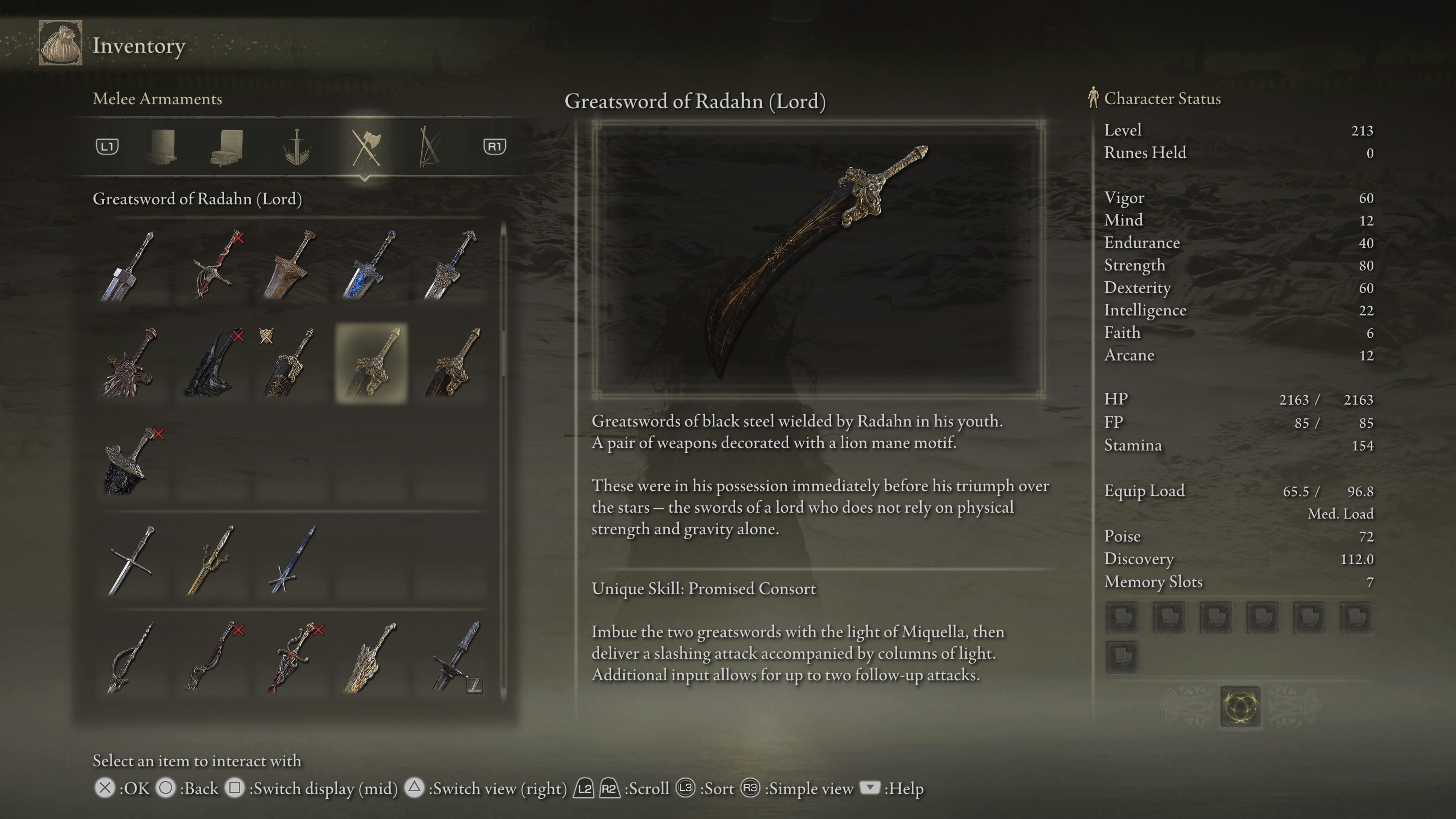 An menu image for the Greatsword of Radahn weapon in Elden Ring: Shadow of the Erdtree