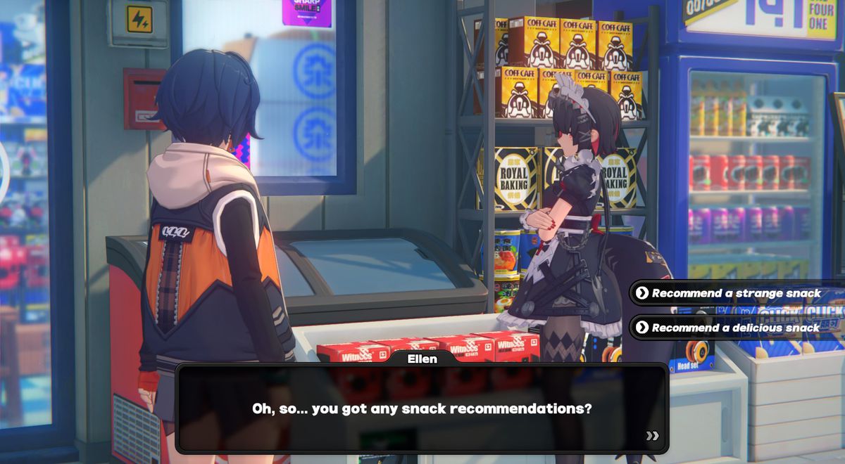 Zenless Zone Zero’s Ellen asks for snack recommendations.