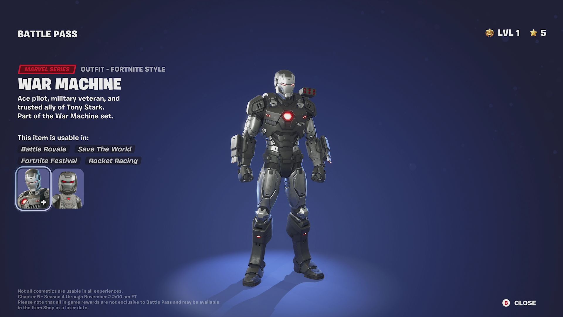 War Machine skin in Fortnite