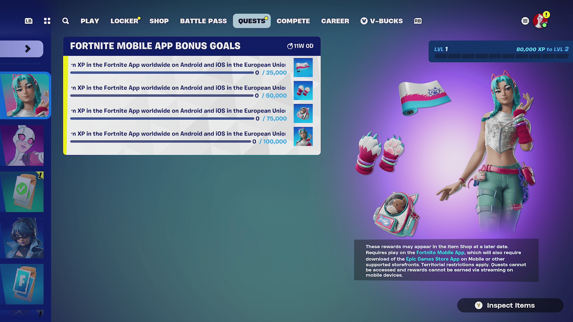 The “Mobile App Bonus Goals” quests in Fortnite