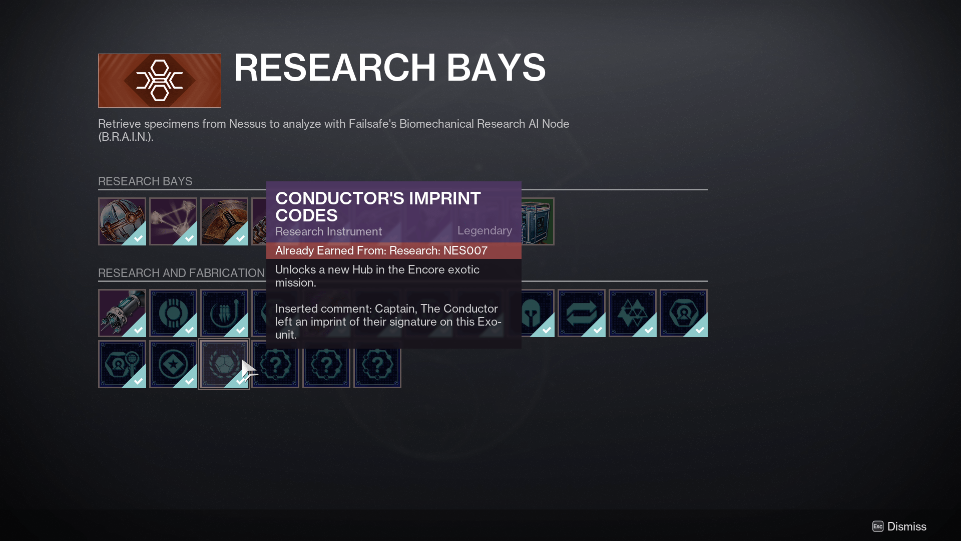 Research bays in Destiny 2 Echoes