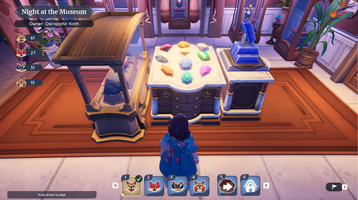 A home in Palia, which is dubbed Night in the Museum, as it’s been created to look like a museum. Gems and other valuable ores are on display.