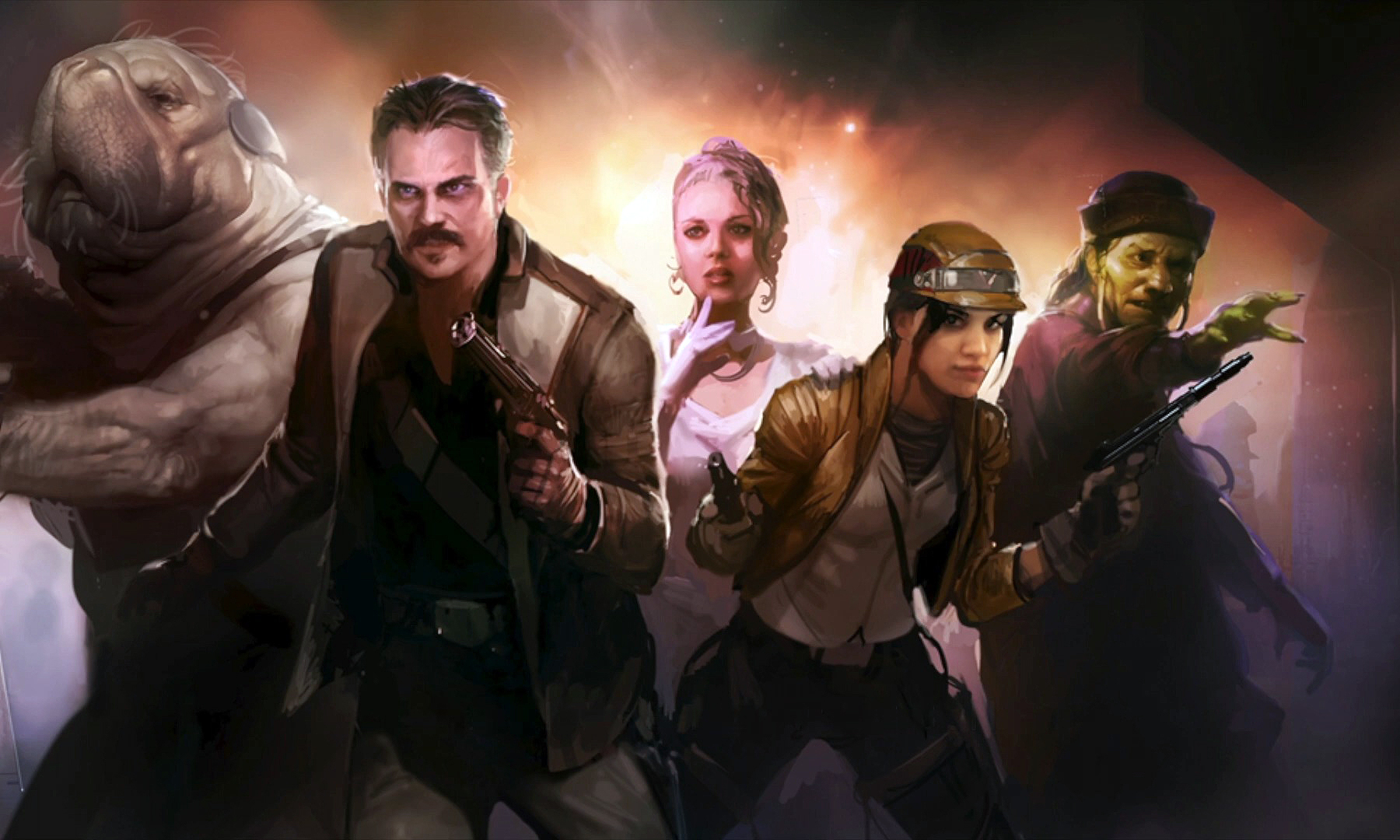 Artwork of Star Wars game “Project Ragtag” featuring human hero characters flanked by unknown alien species