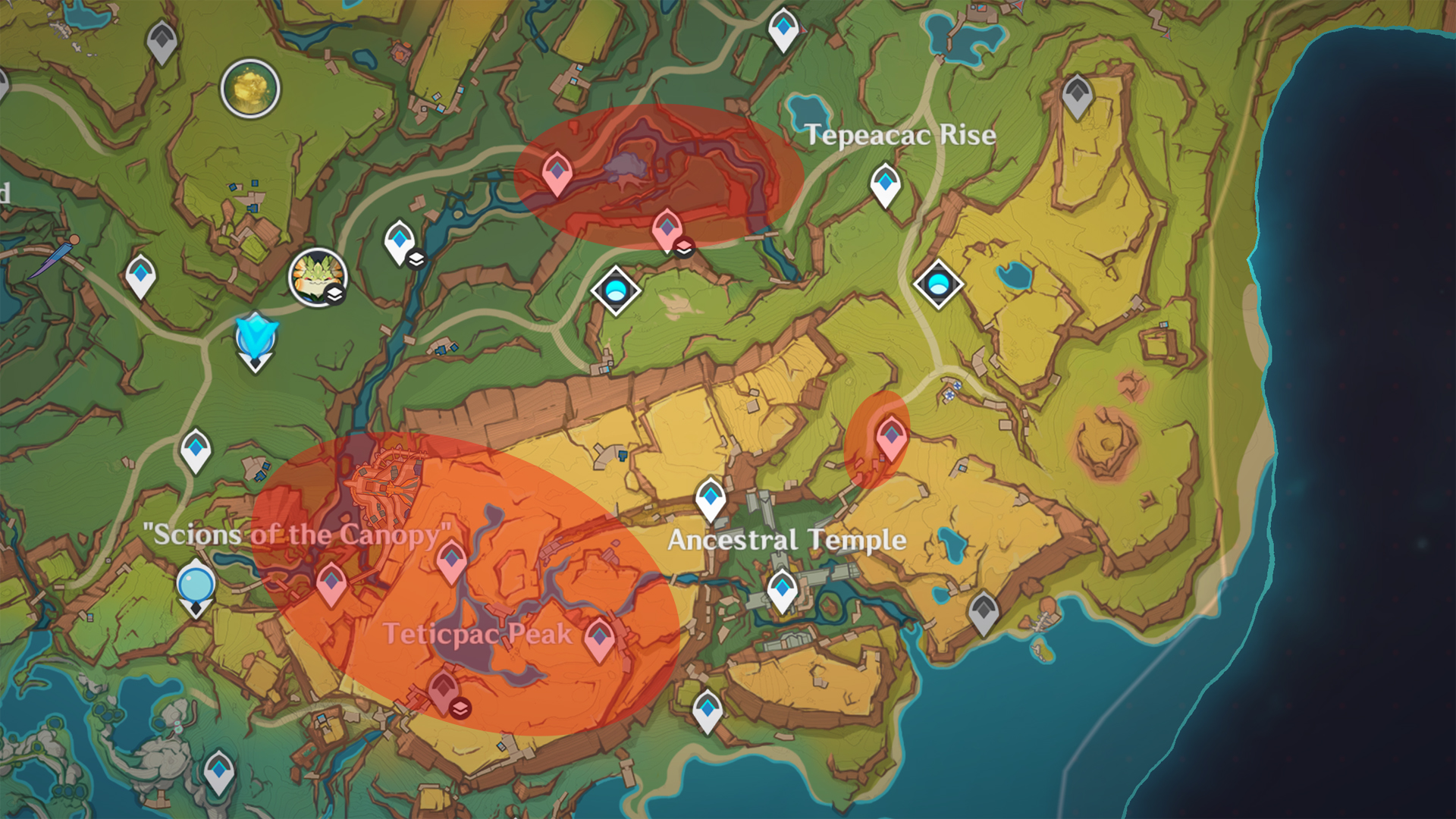 A map shows the best Quenepa Berry farming route in Genshin Impact