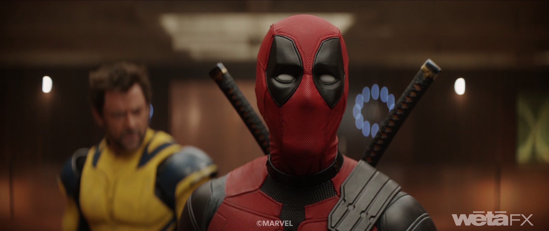 A second shot in a set of the title characters from Deadpool & Wolverine, this time with Deadpool’s masked face slightly more expressive, with raised eyebrows and wider eyes