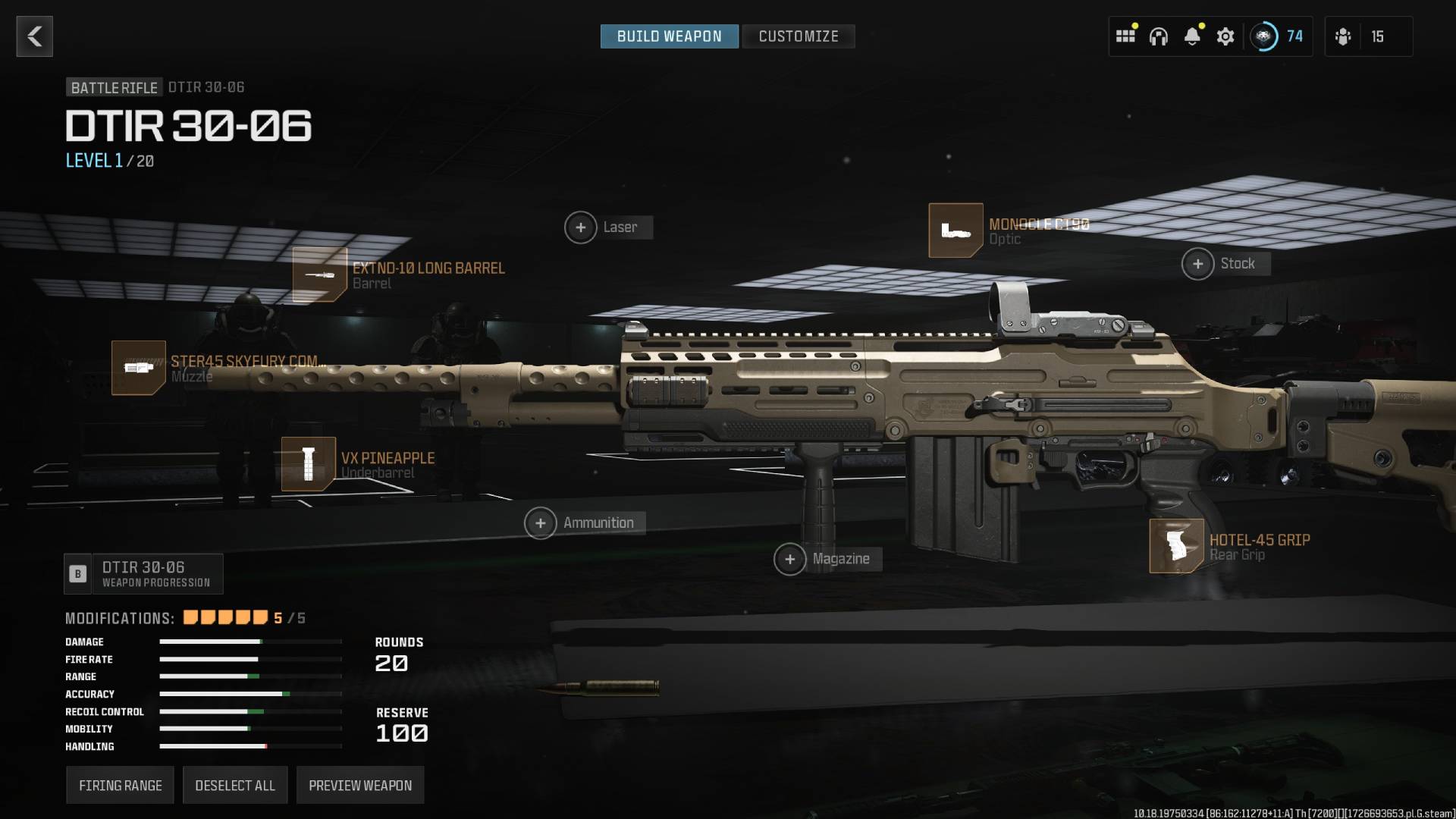 A menu shows the best loadout for the DTIR 30-06 in MW3