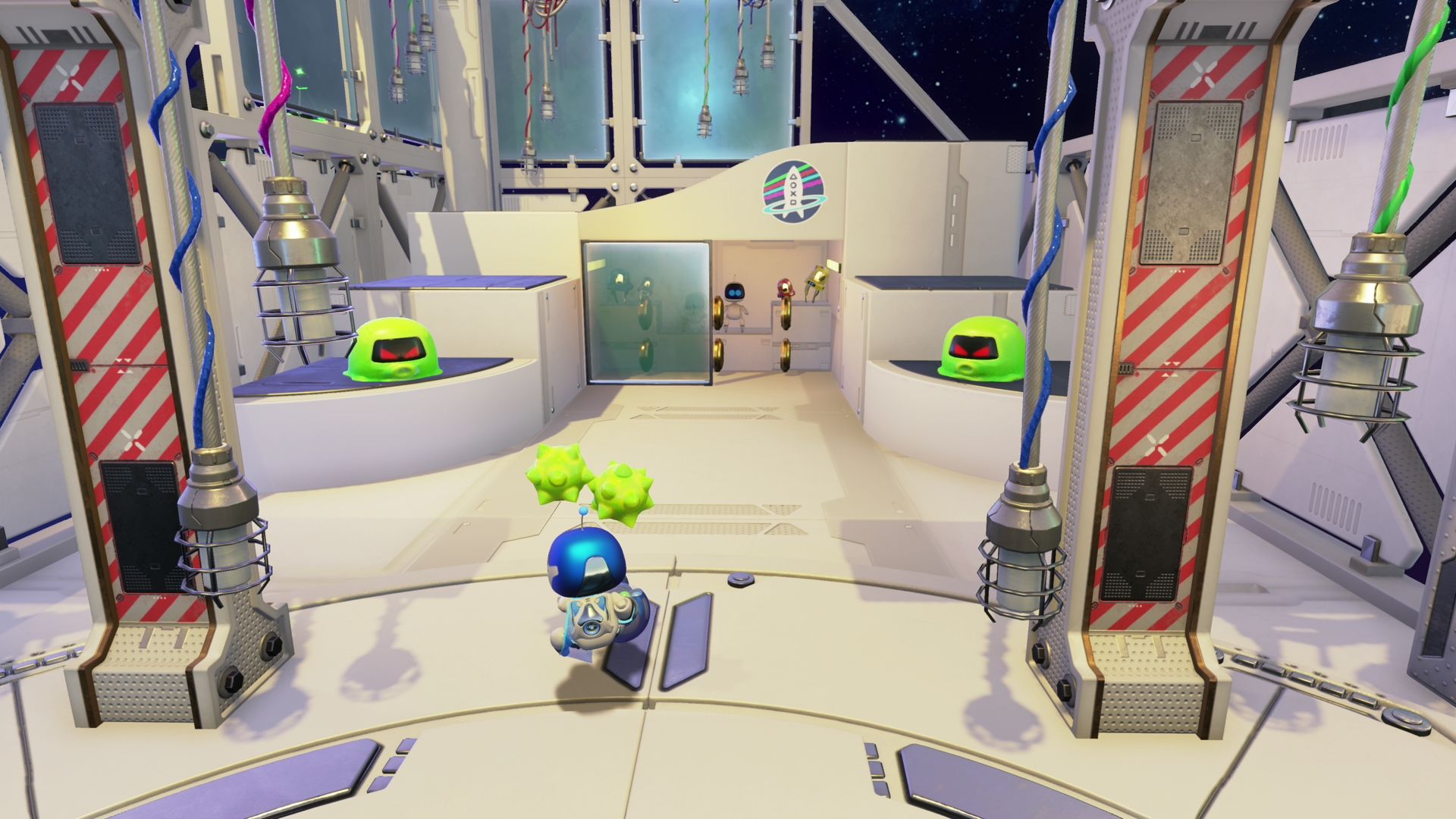 Astro runs through a space station in Astro’s Playroom