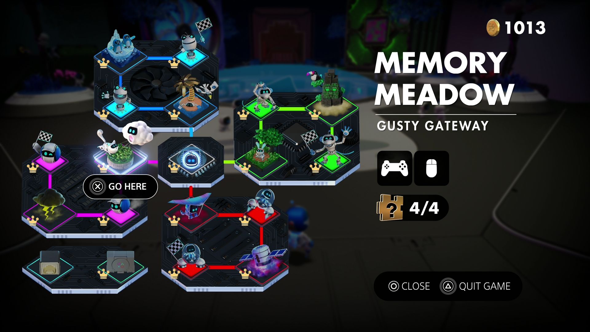 A map shows the Memory Meadow Gusty Gateway location in Astro’s Playroom