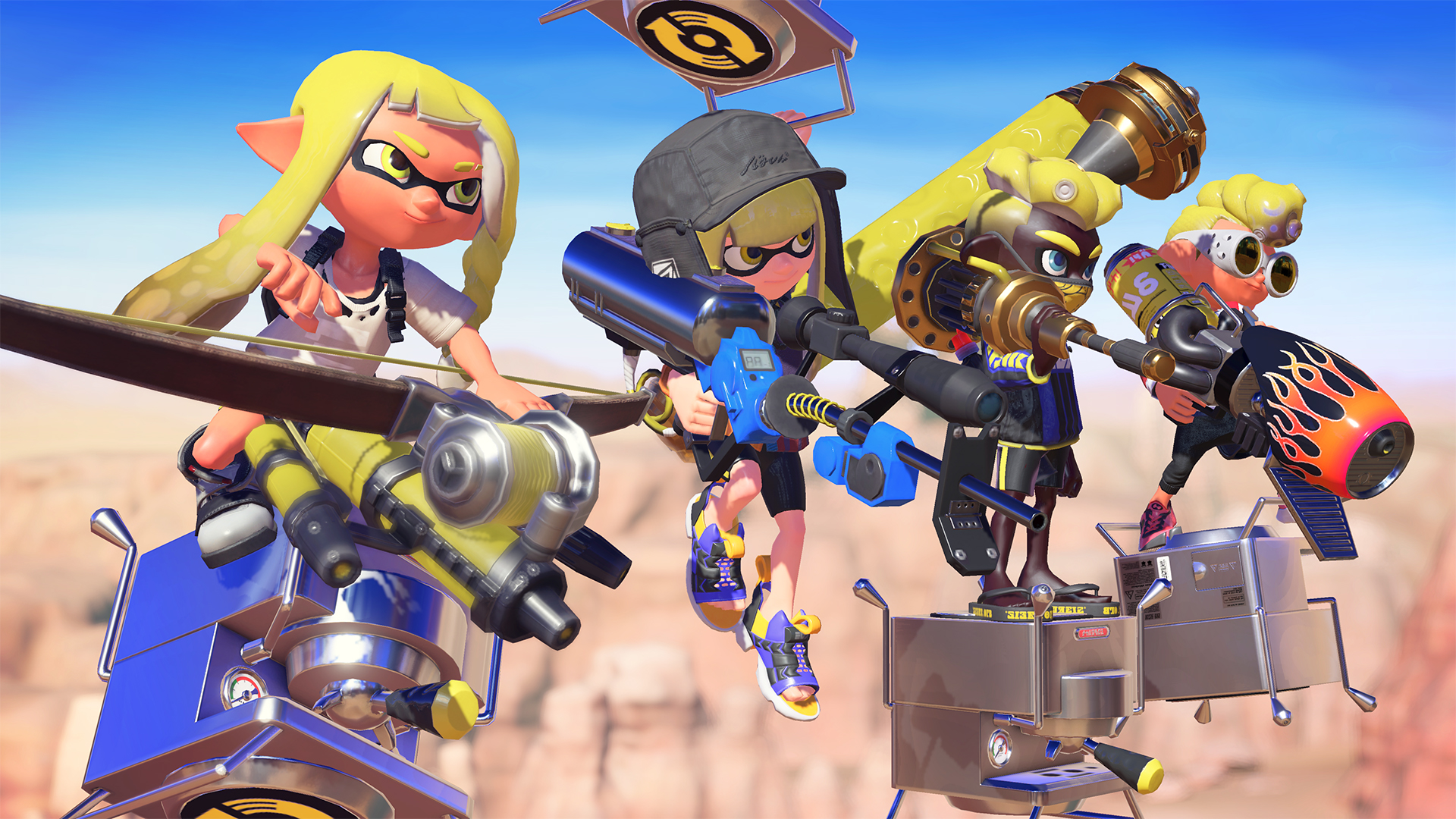 Four Inklings hang out in a screenshot from Splatoon 3