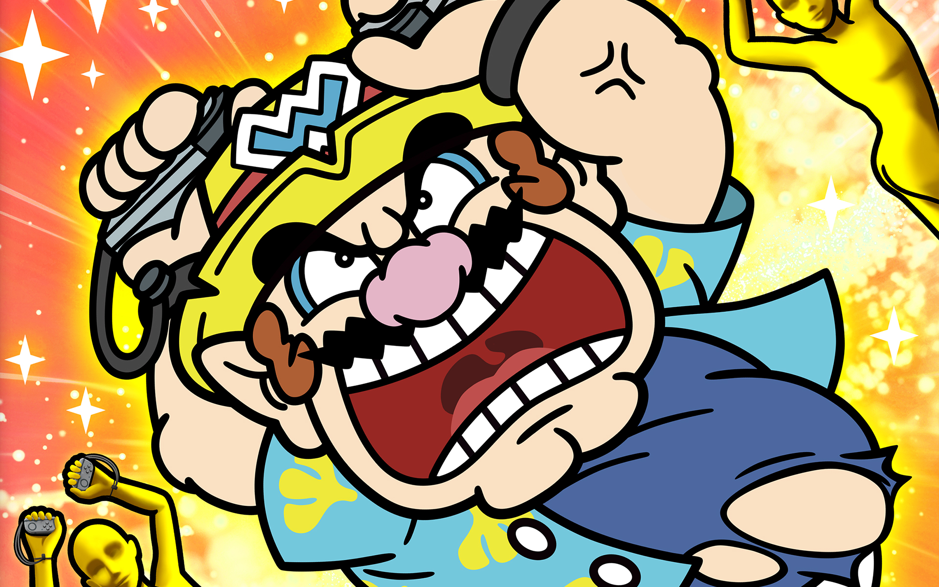 Artwork of Wario posing on the box art for WarioWare: Move It!