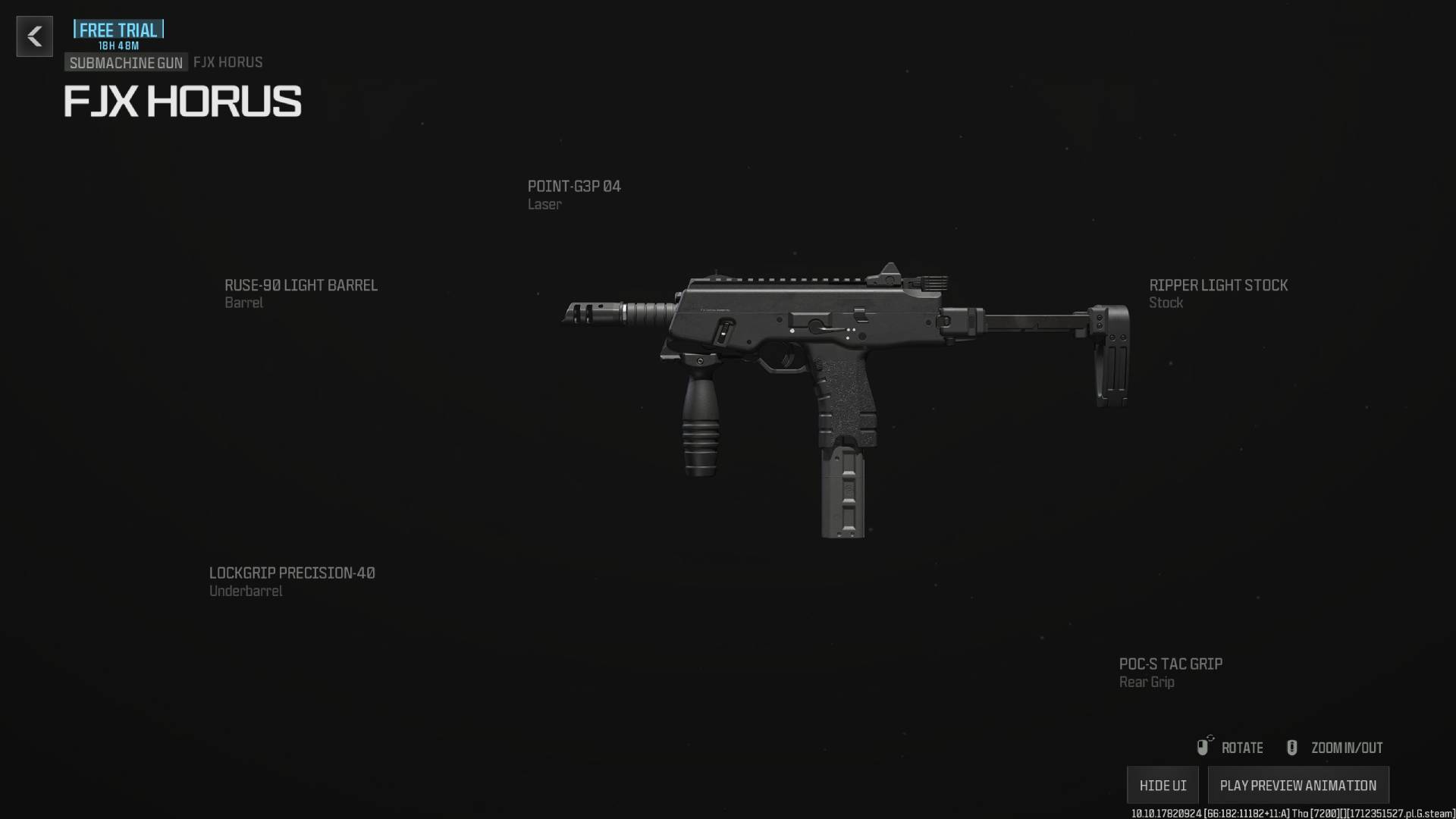 A menu shows the FJX Horus hovering over a black background as one of the best guns in MW3 as of season 3.