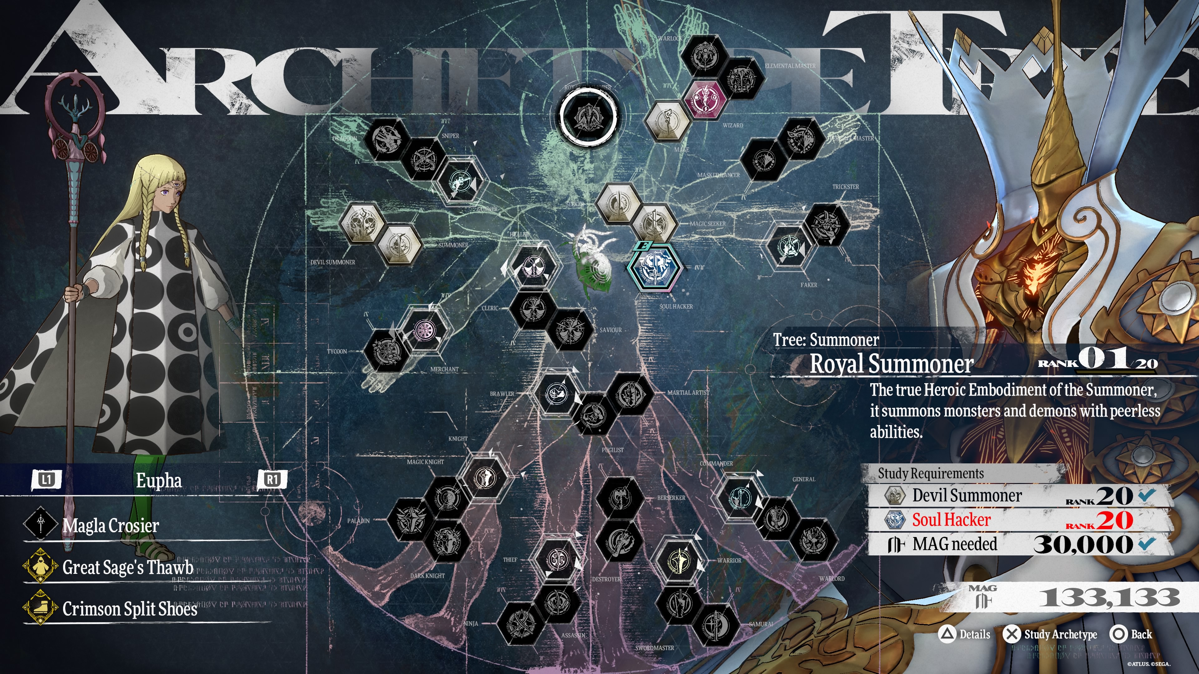 A look at the Archetype tree menu in Metaphor: ReFantazio