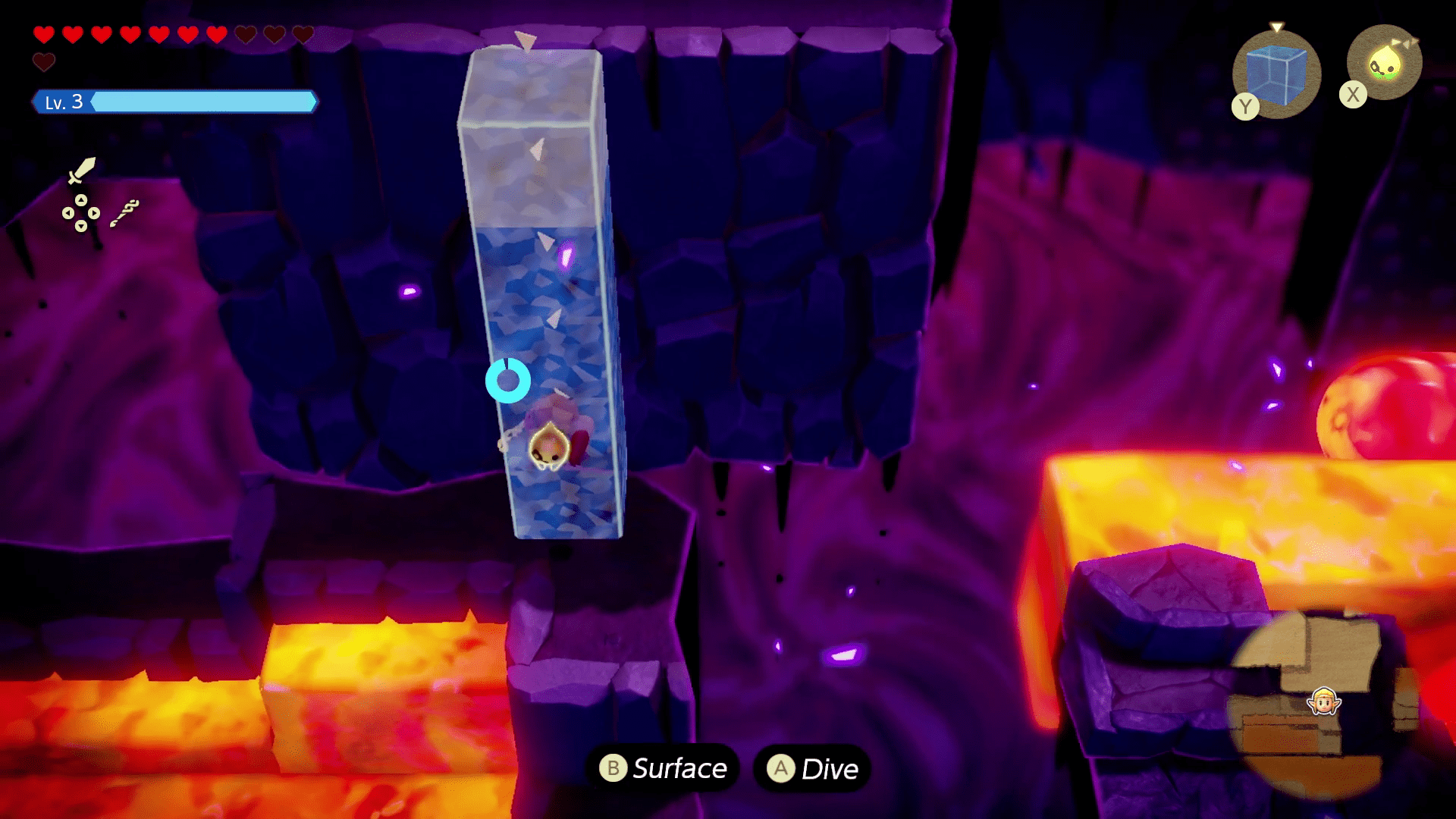 Zelda climbs up a wall using water blocks in Echoes of Wisdom.