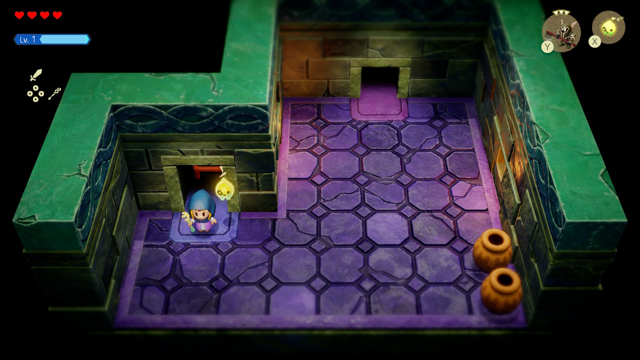 Zelda stands in an empty room in the Easter Temple in Echoes of Wisdom