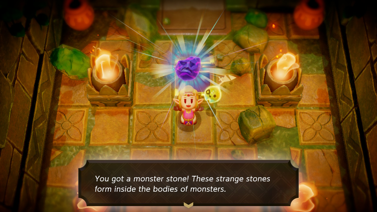 Zelda opens a chest with a monster stone in the Hidden Ruins