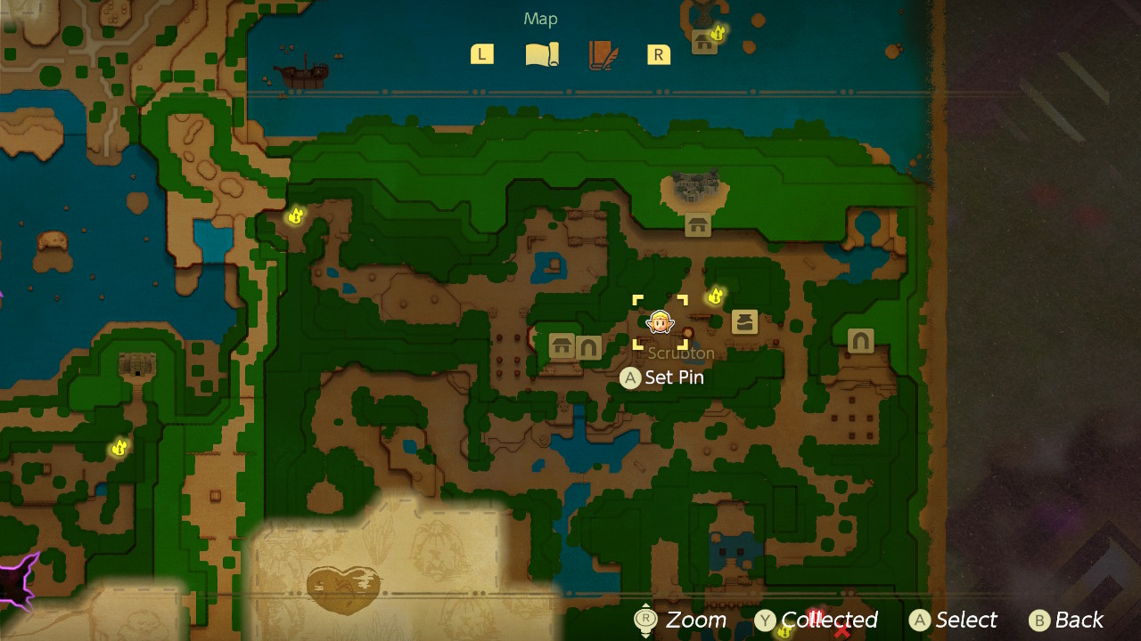 A map shows the location of the deku scrub in the ‘Cotton Candy Hunt’ quest in Zelda Echoes of Wisdom