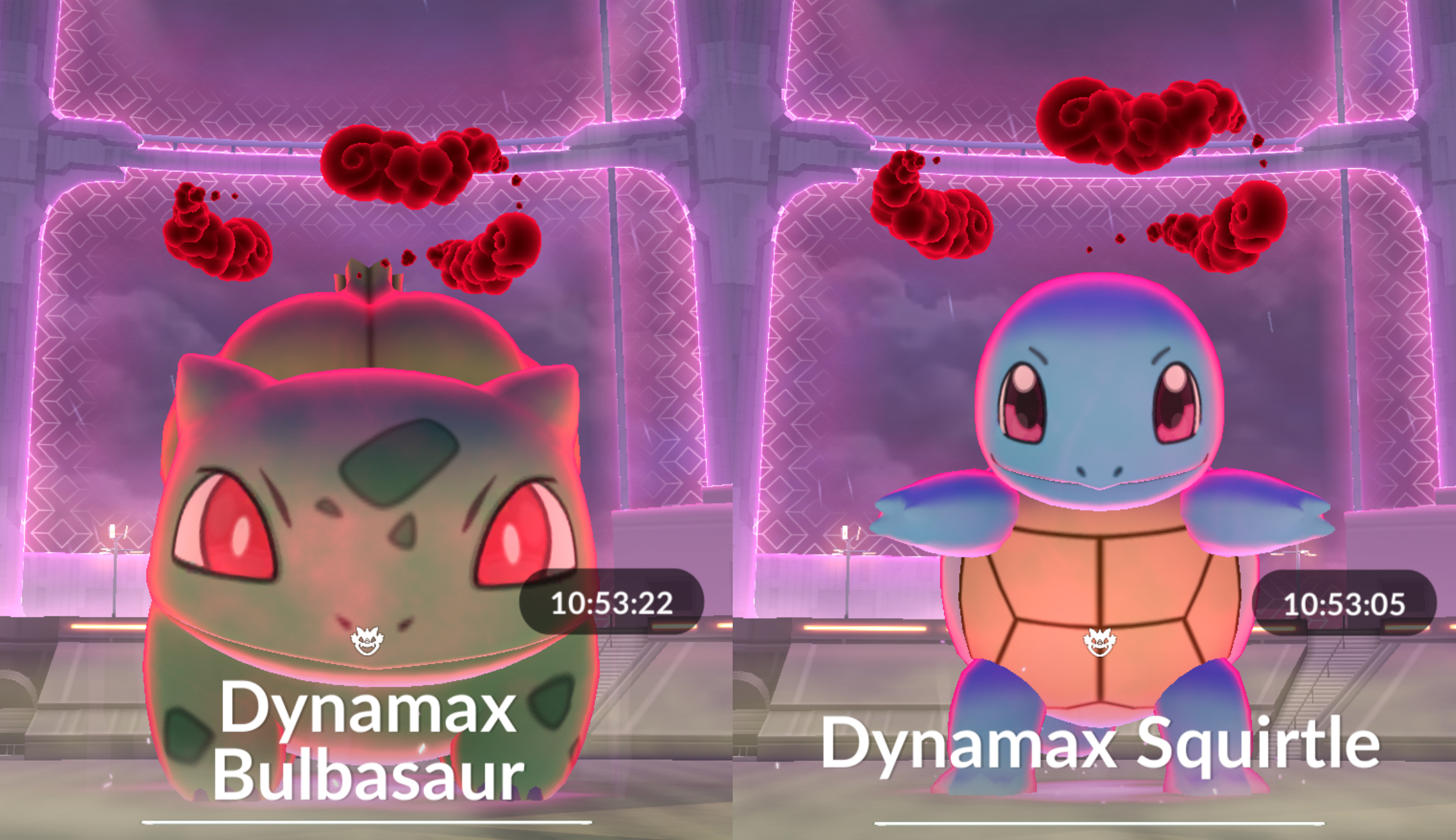 Dynamax Bulbasaur and Dynamax Squirtle in Pokémon Go