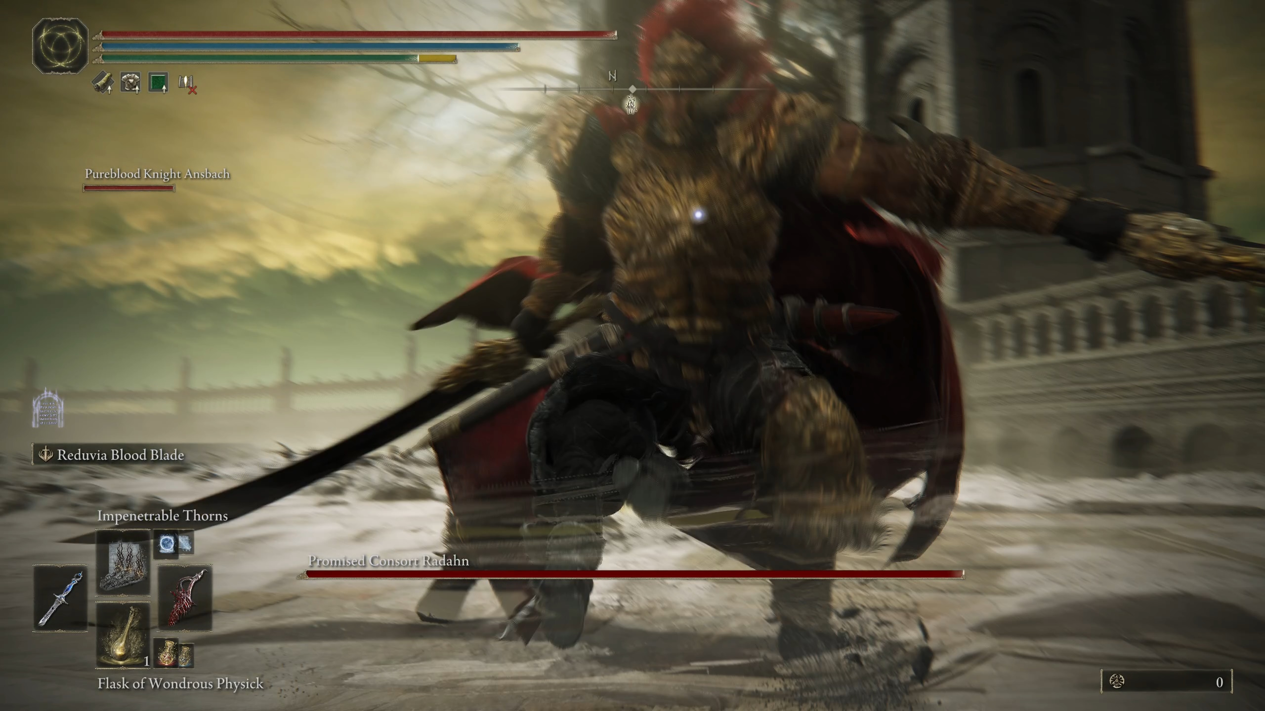 Radahn swings a sword during an Elden Ring DLC final boss fight.