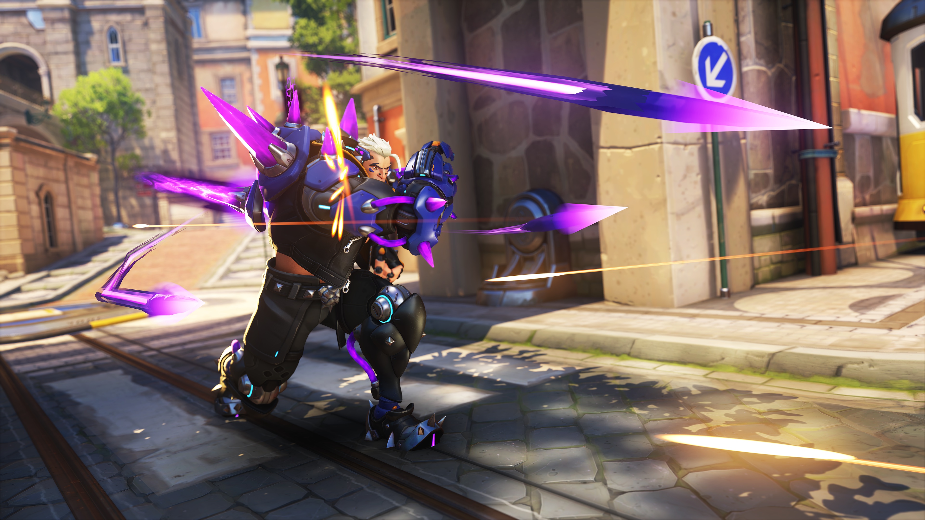 Hazard uses his Spike Guard ability in a screenshot from Overwatch 2