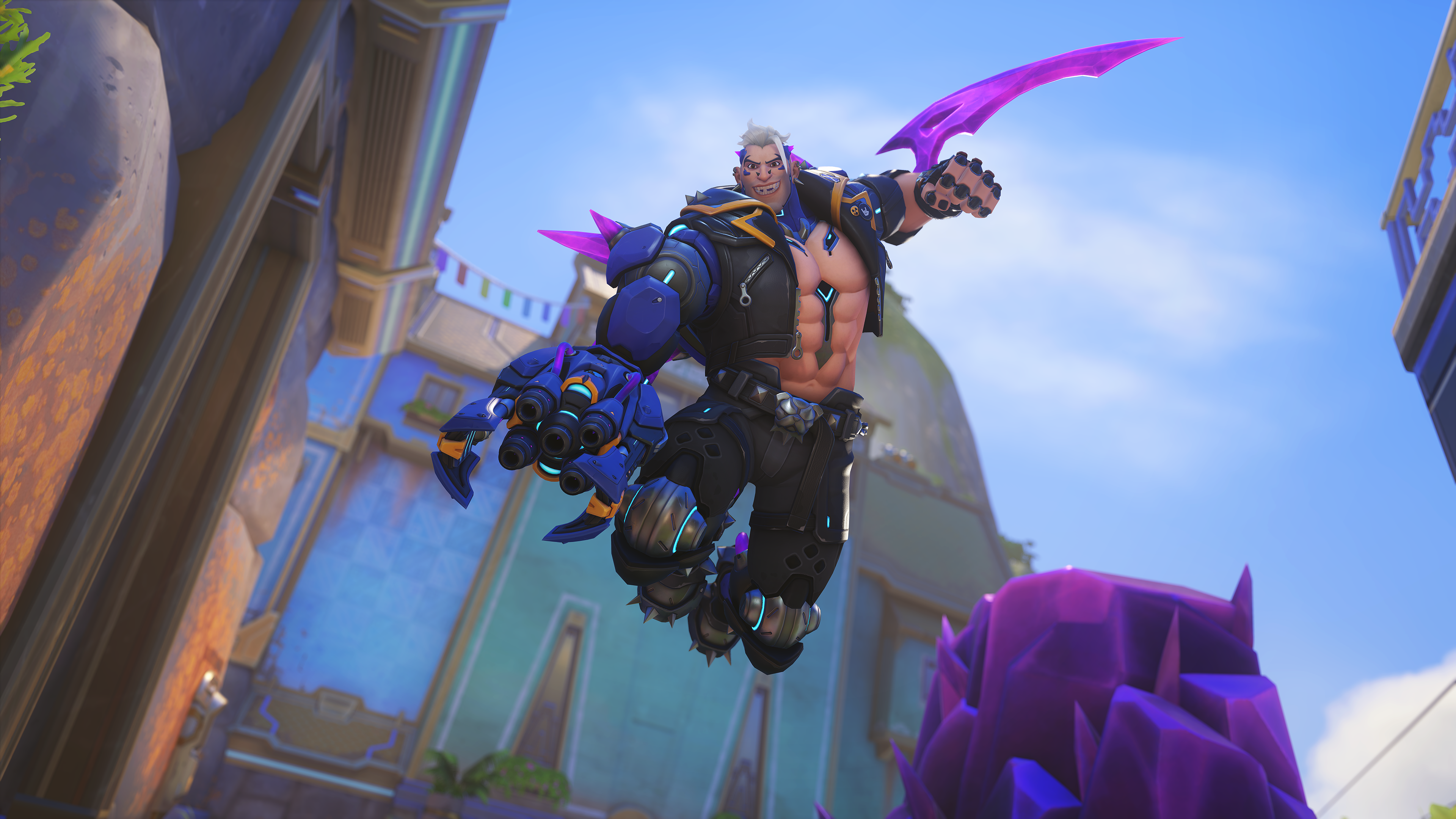 Hazard leaps through the air using his Violent Leap ability in a screenshot from Overwatch 2