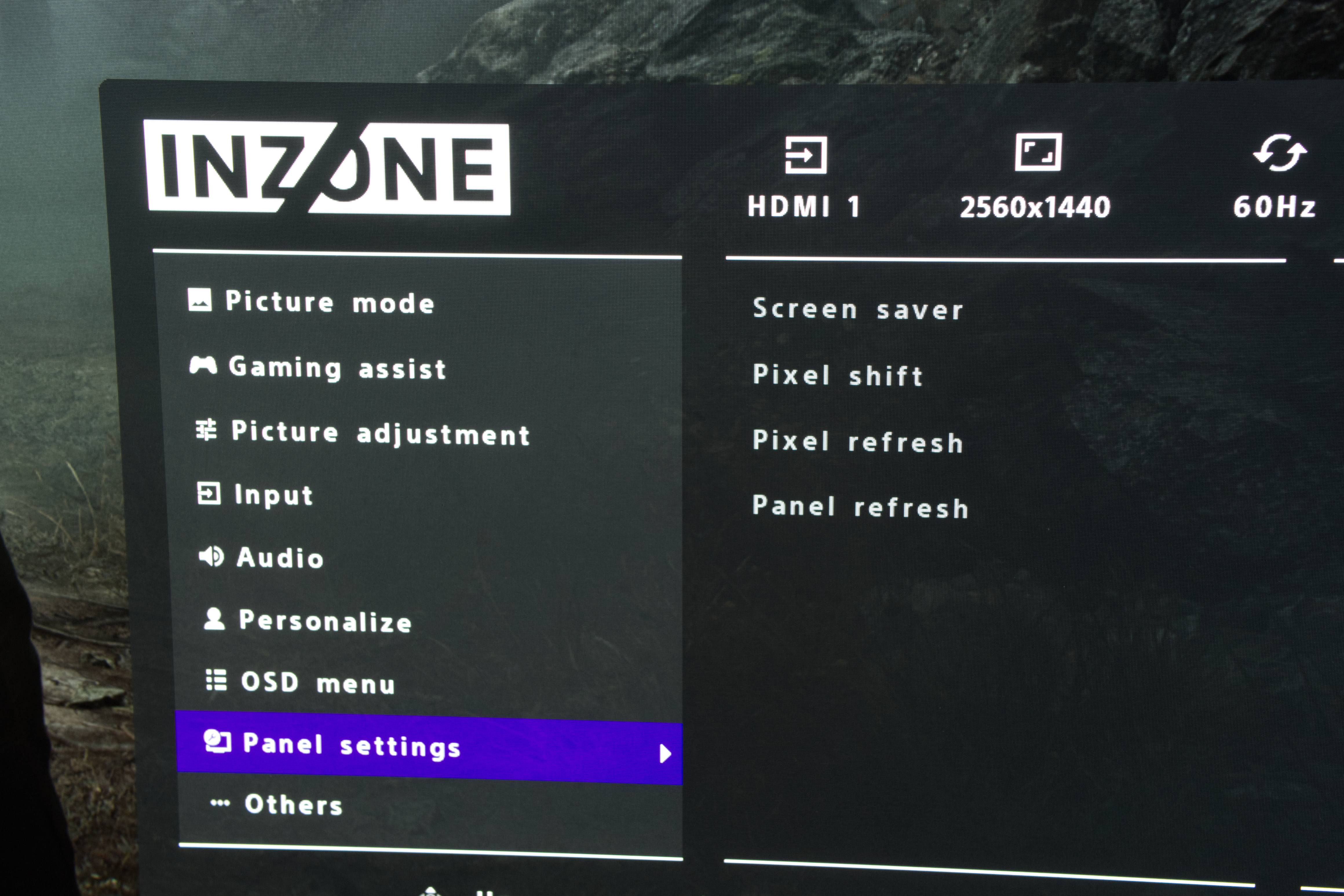 An image showing the OLED care settings in the Sony InZone M10S gaming monitor