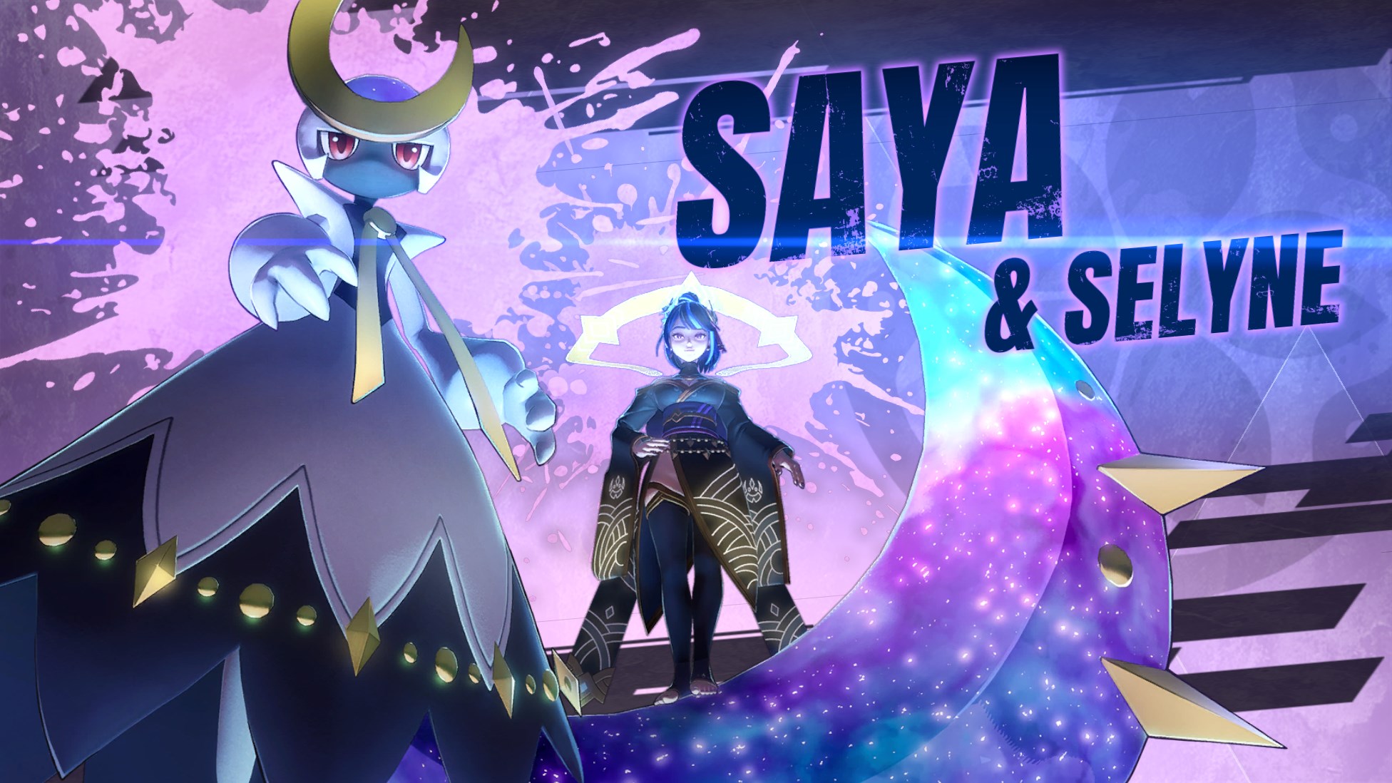 Saya and Selyne, a Japanese woman and a moon-themed Pal in Palworld.