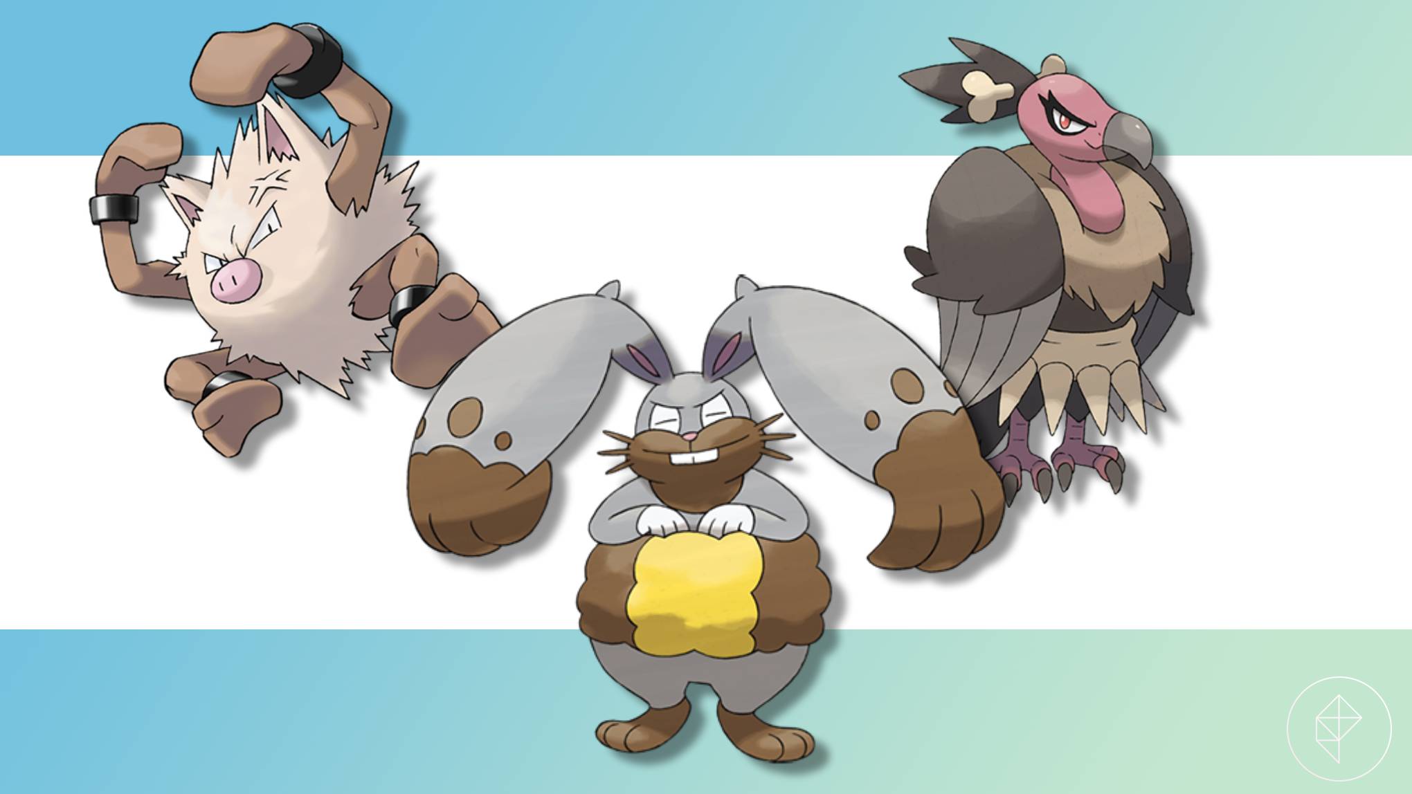 Primeape, Diggersby, and Mandibuzz.