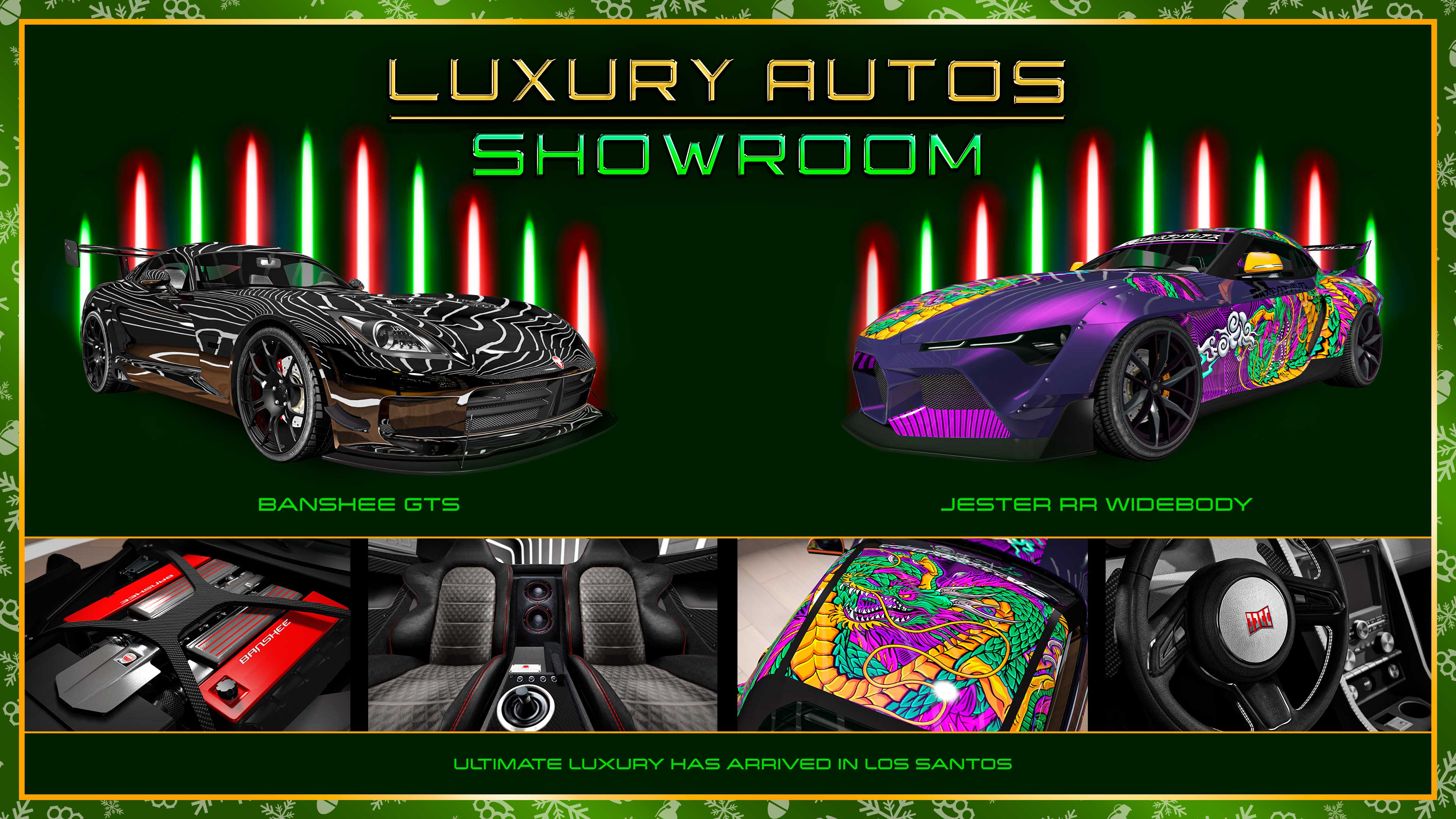 GTA Online promo art for vehicles at Luxury Autos Showroom this week