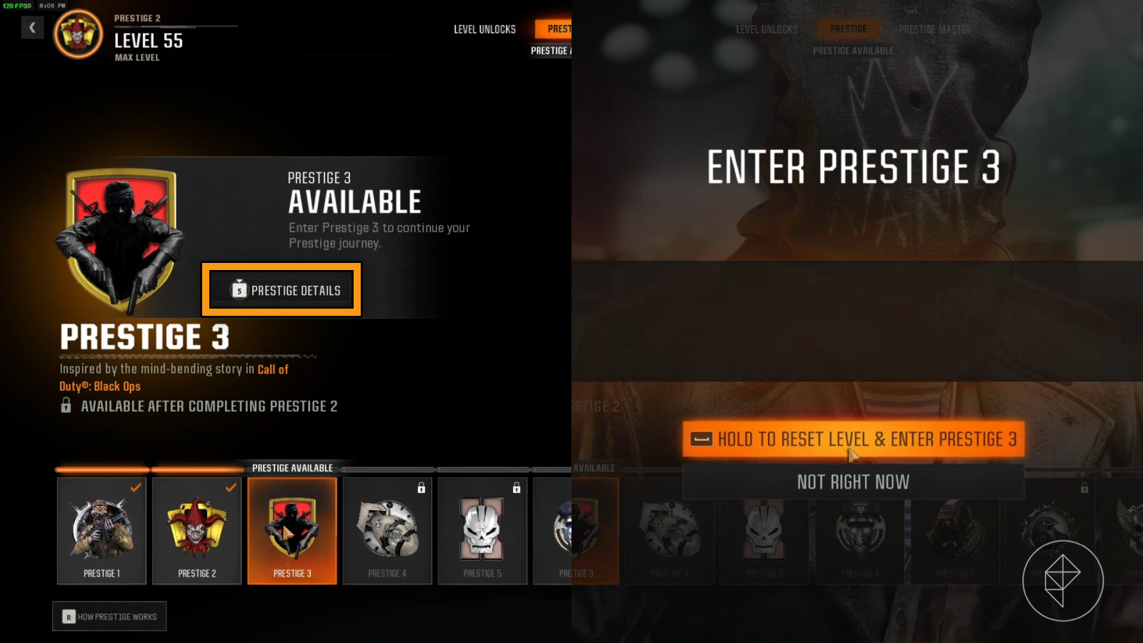 Prestige details button location in Call of Duty Black Ops 6.