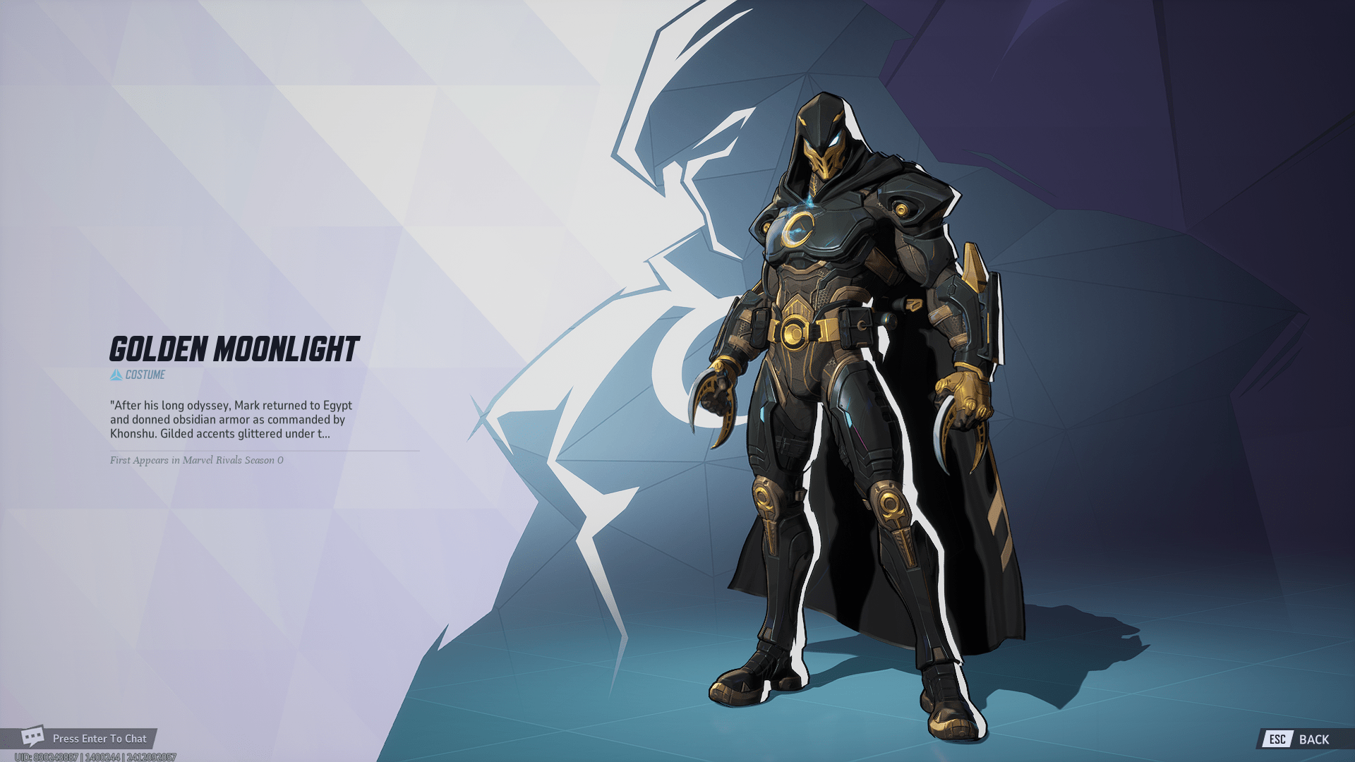 A golden Moon Knight skin from ranked play in Marvel Rivals