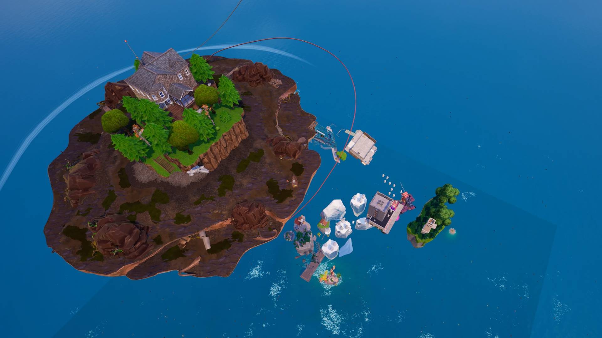 Floating island and terrain from the Only Up custom island in Fortnite.