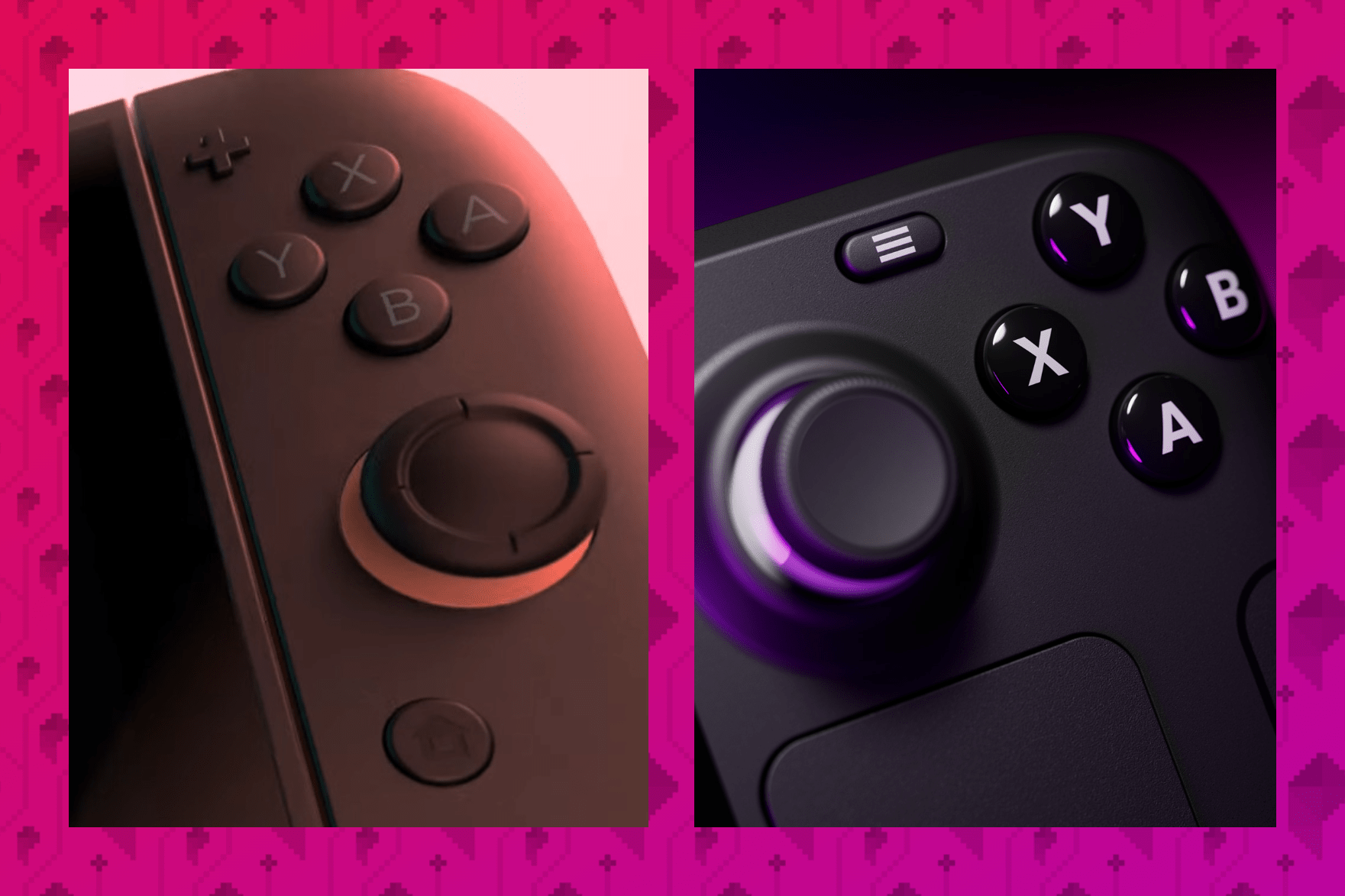 A side-by-side close-up of the Switch 2 and Steam Deck face buttons