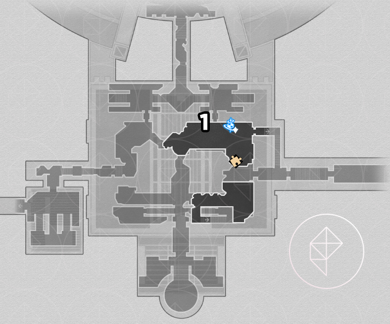 A map of the third floor of “Strife Ruins” Castrum Kremnos in Honkai: Star Rail, with numbers pointing out where to find beetles.