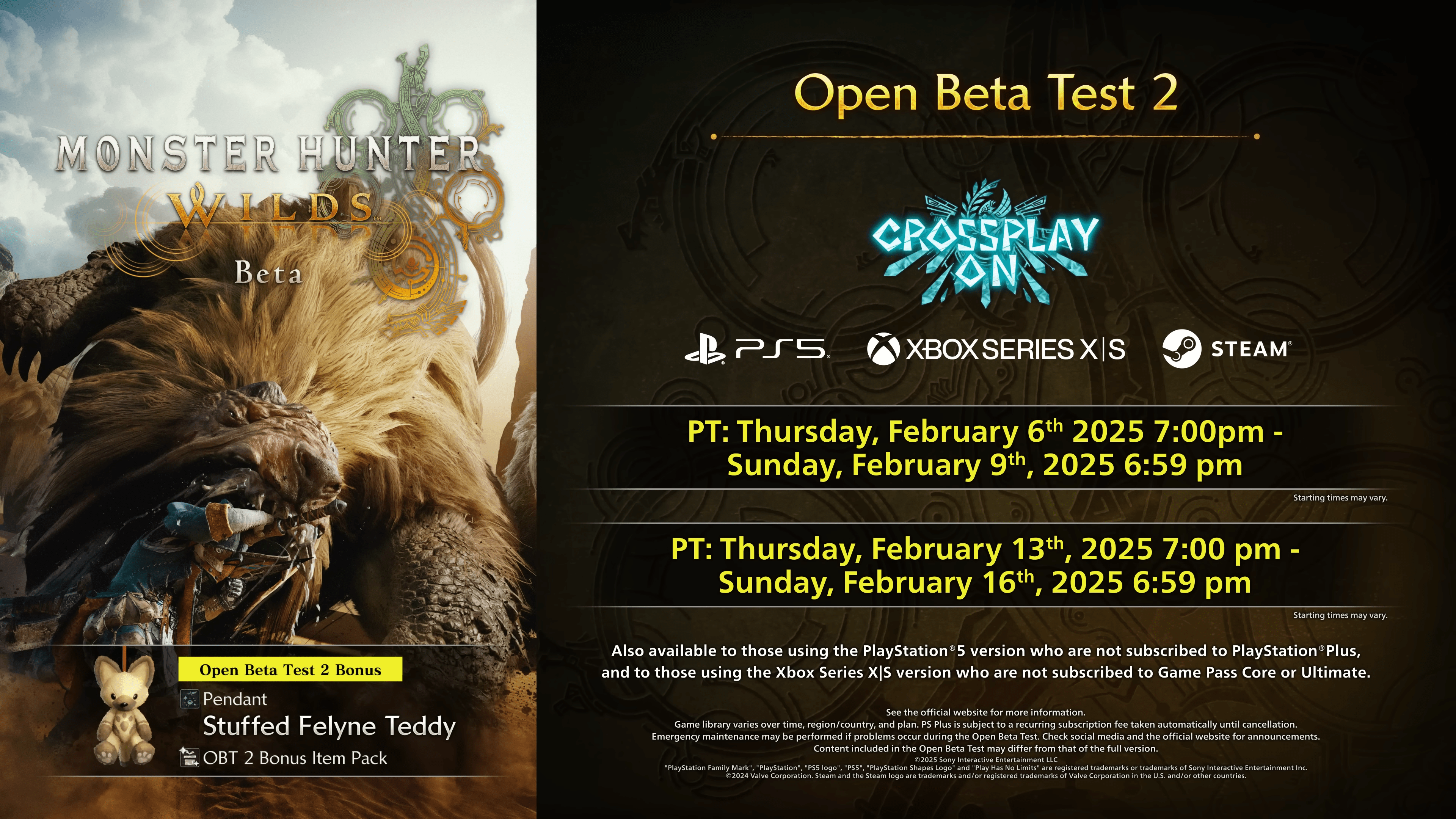 Infographic showing Monster Hunter Wilds second beta dates and times