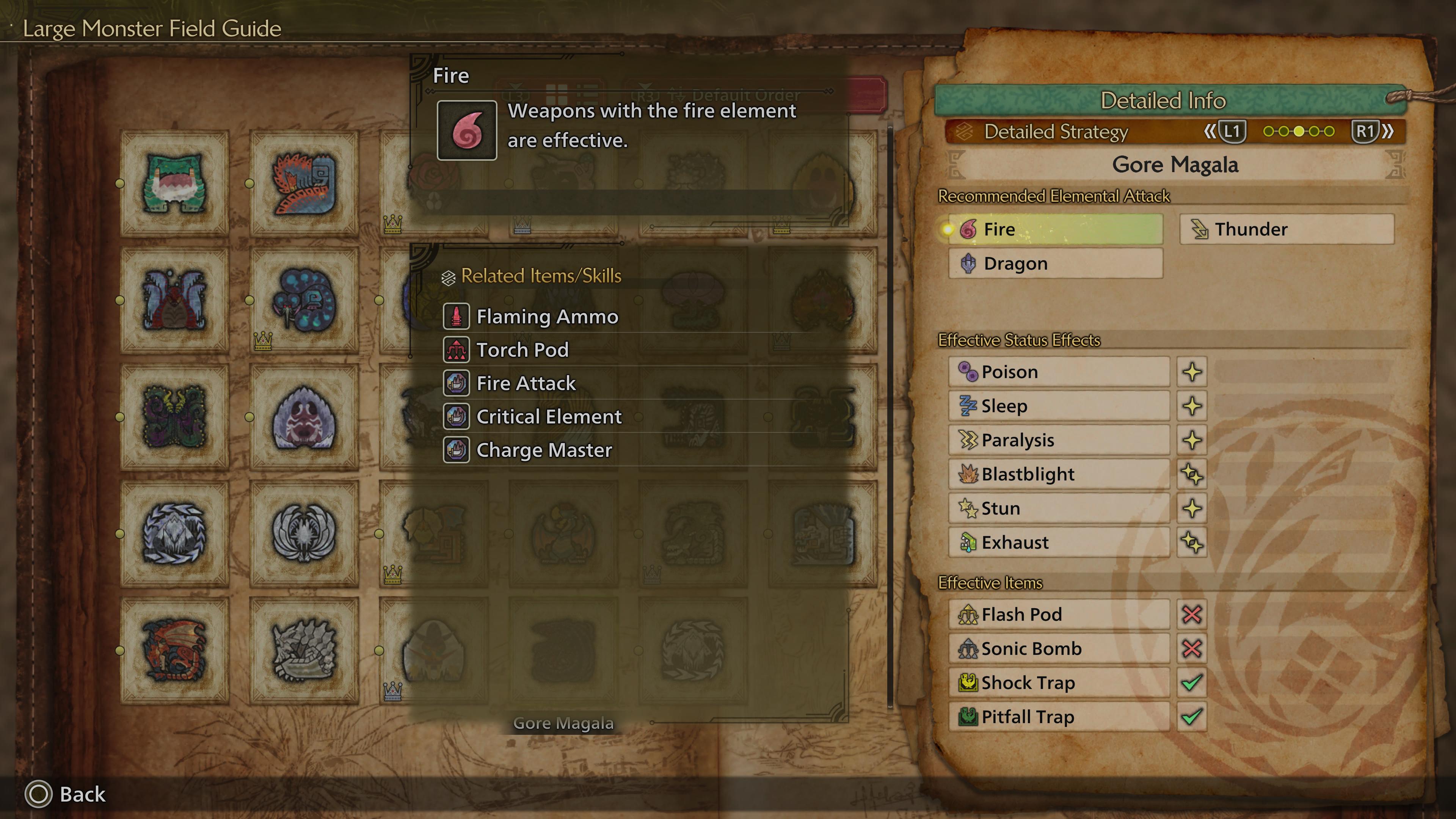 the resistances and weaknesses screen for gore magala