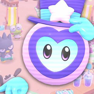 TOPHAT, a hologram top hat-wearing ball, over a pink Hello Kitty Island Adventure background.
