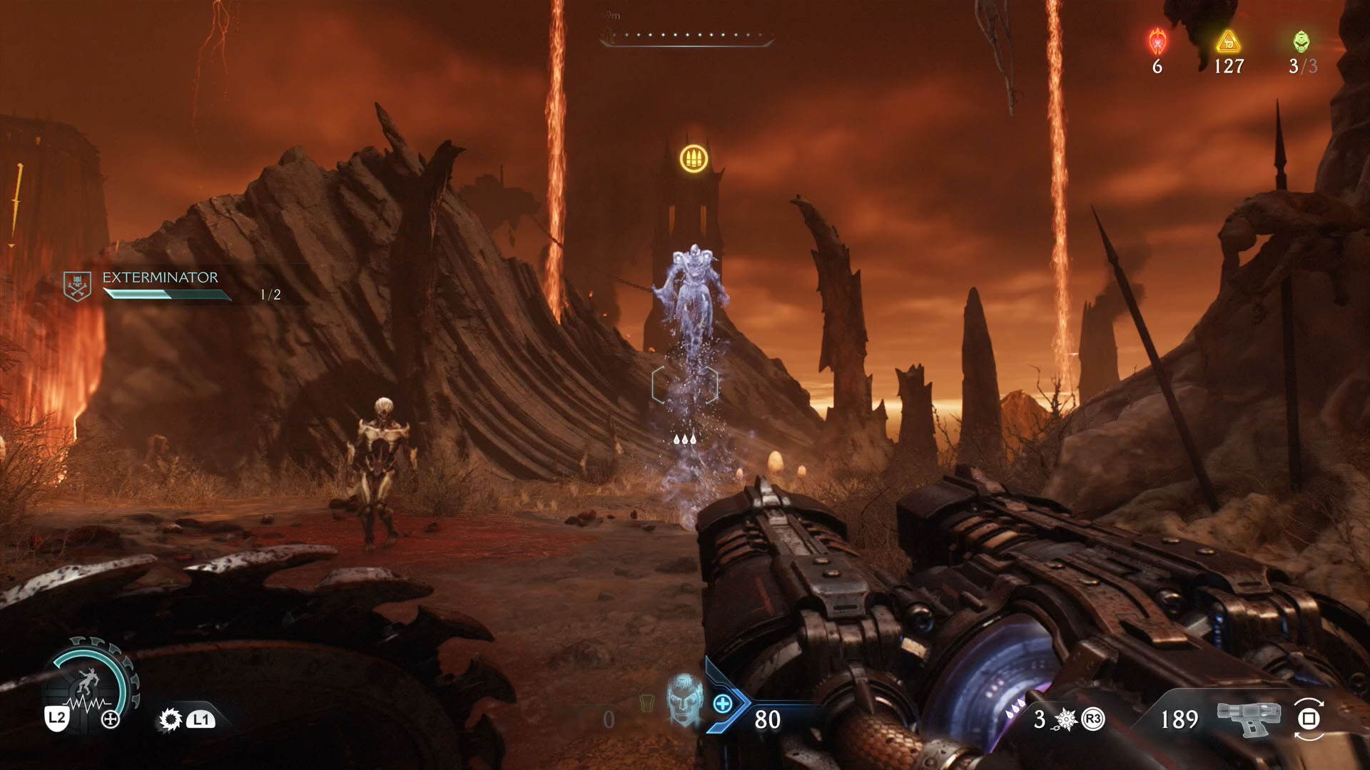 A Doom: The Dark Ages screenshot showing the moment the Revenant’s body is frozen and won’t take damage.