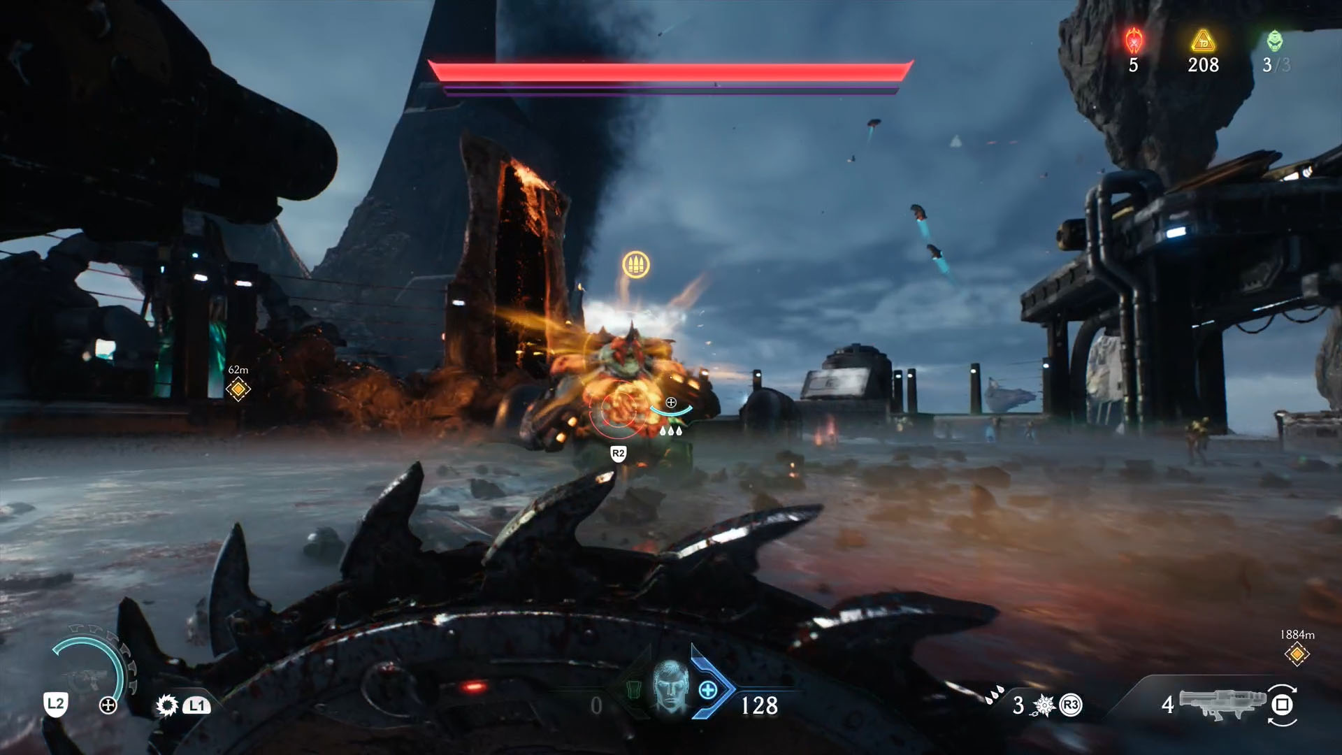 A Doom: The Dark Ages screenshot showing an armored Mancubus, who’s the leader of Chapter 13.