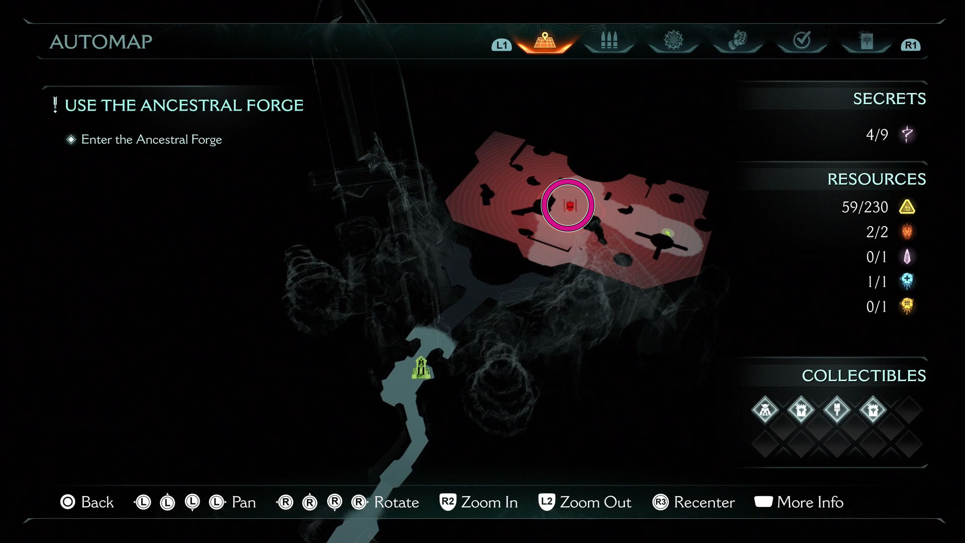 A Doom: The Dark Ages screenshot showing Chapter 9’s map and the location of the leader of this chapter.
