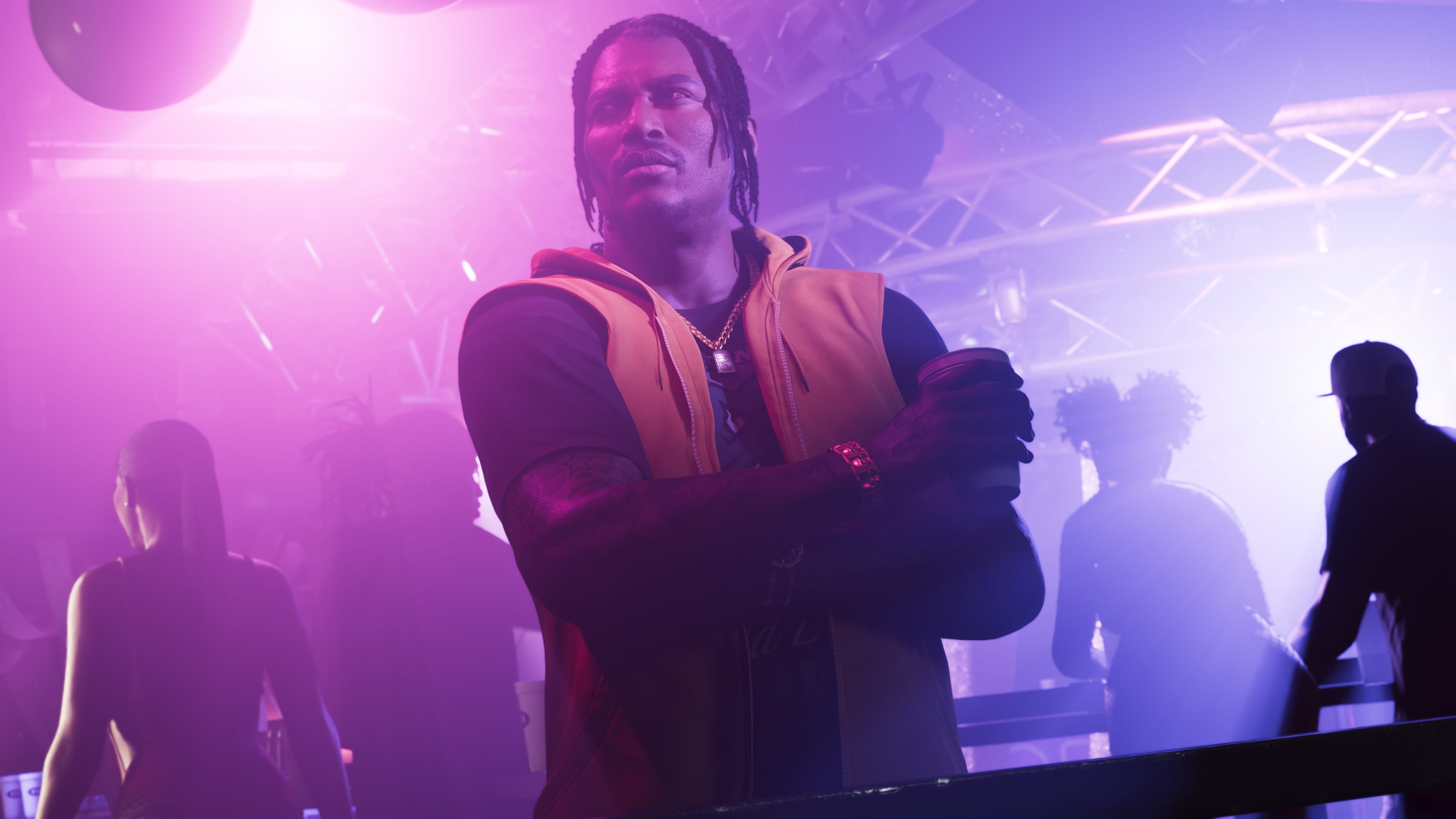 Dre-Quan Priest stands in a purple smoky club in GTA 6