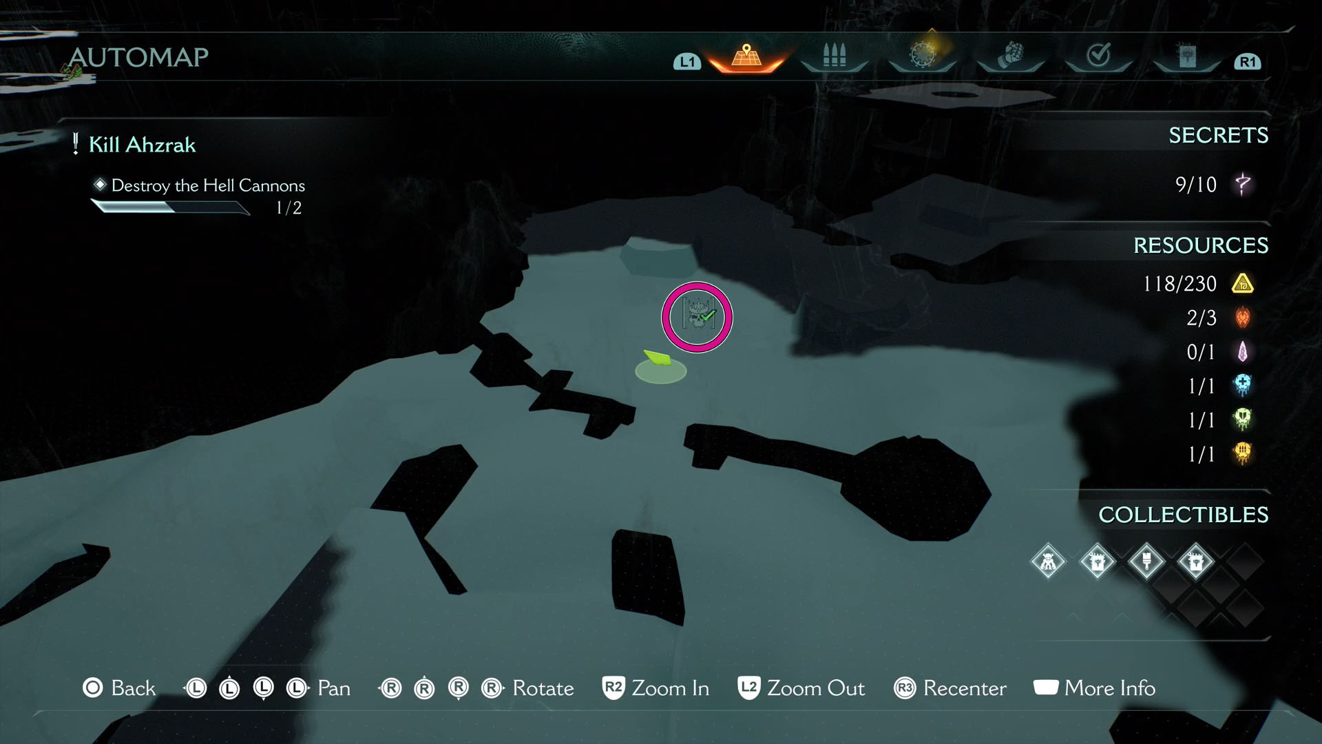 A Doom: The Dark Ages screenshot showing the game’s map and where the leader in chapter 10 is located.
