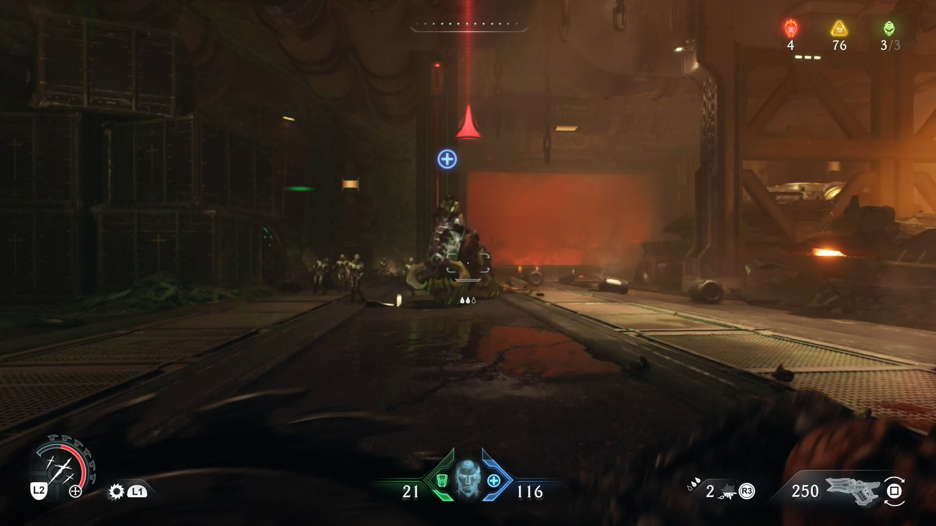 A Doom: The Dark Ages screenshot showing the leader of chapter 12, an armored Pinky Rider.