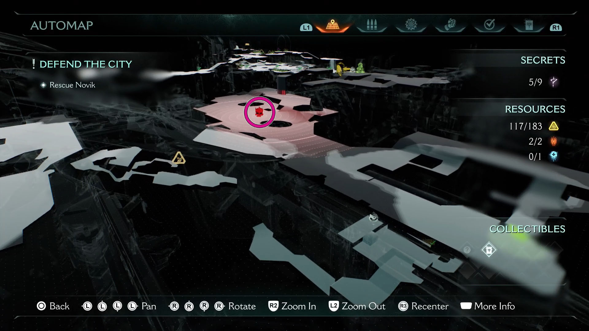 A Doom: The Dark Ages screenshot showing the location of the leader in Chapter 7 on the map.