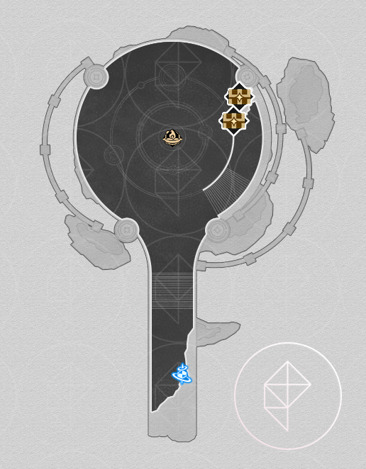 A map of the Vortex of Genesis in Honkai: Star Rail with the two chests labeled.
