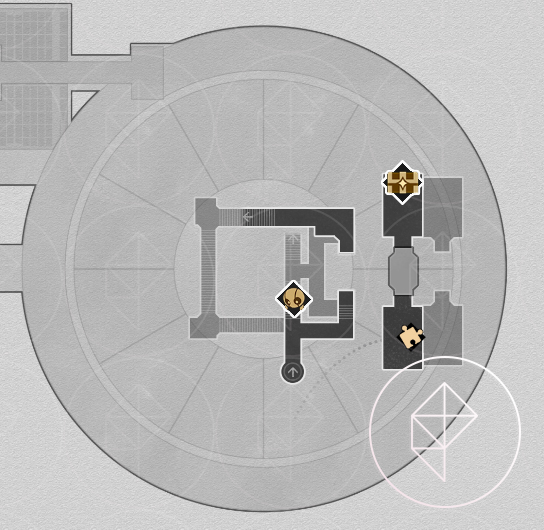 A map of the second basement floor of “Fortress of Dome” Eye of Twilight in Honkai: Star Rail, showcasing the various chests you can find there.