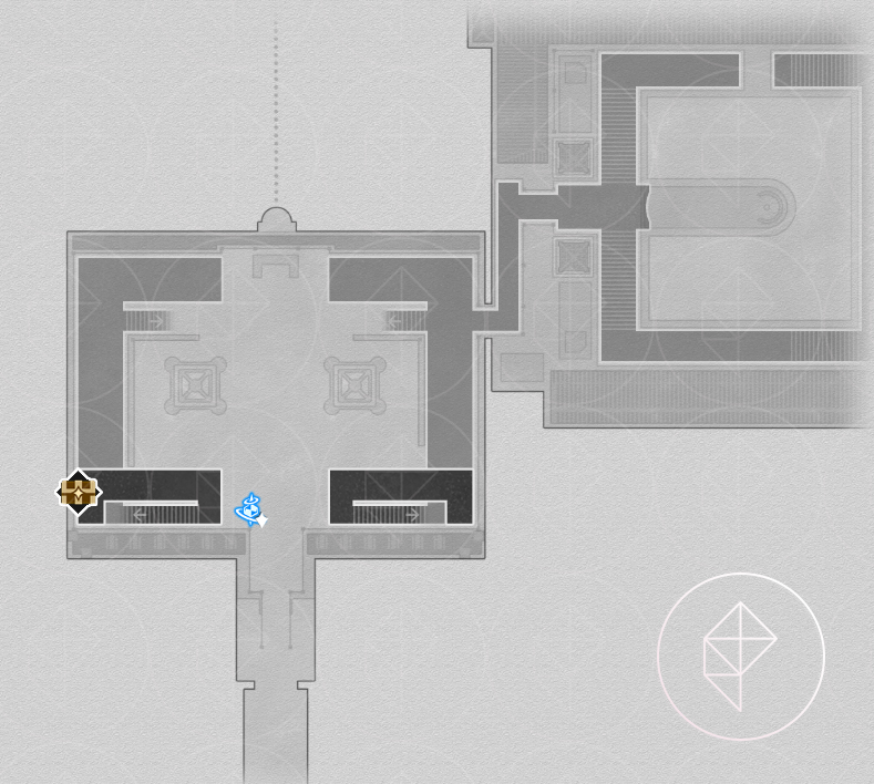 A map of the ‘Bloodbathed Battlefront’ Castrum Kremnos third floor in Honkai: Star Rail with the treasure chests labeled.