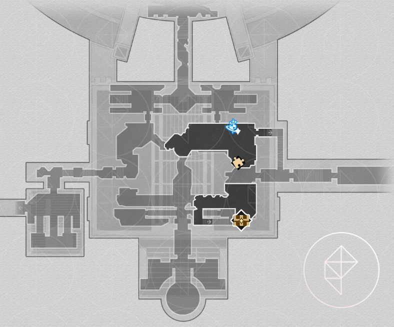 The ‘Strife Ruins’ Castrum Kremnos third floor map in Honkai: Star Rail with the treasure chests marked.