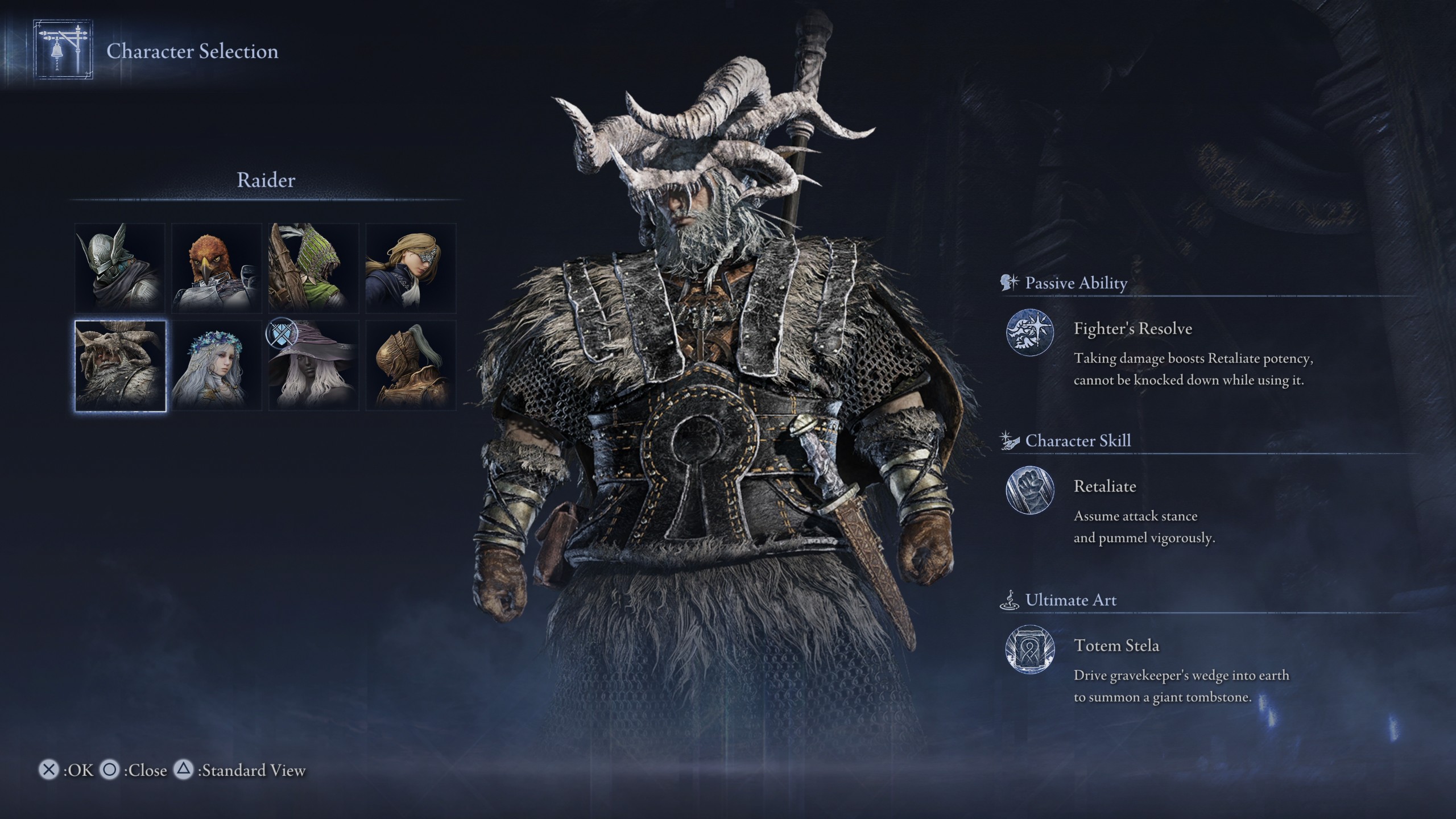 Raider in the character selection screen of Elden Ring Nightreign