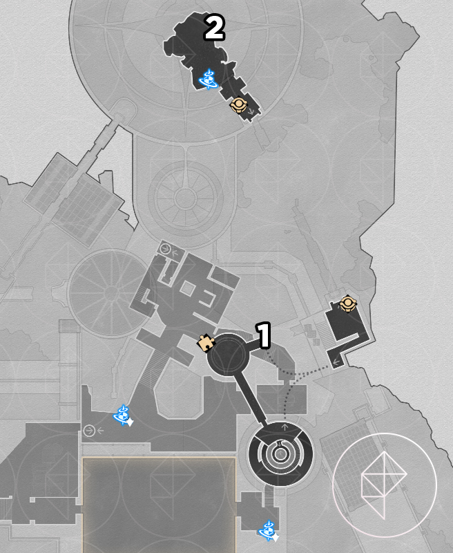 A map of the third floor of Dragonbone City in Honkai: Star Rail, pointing out various nymph locations.